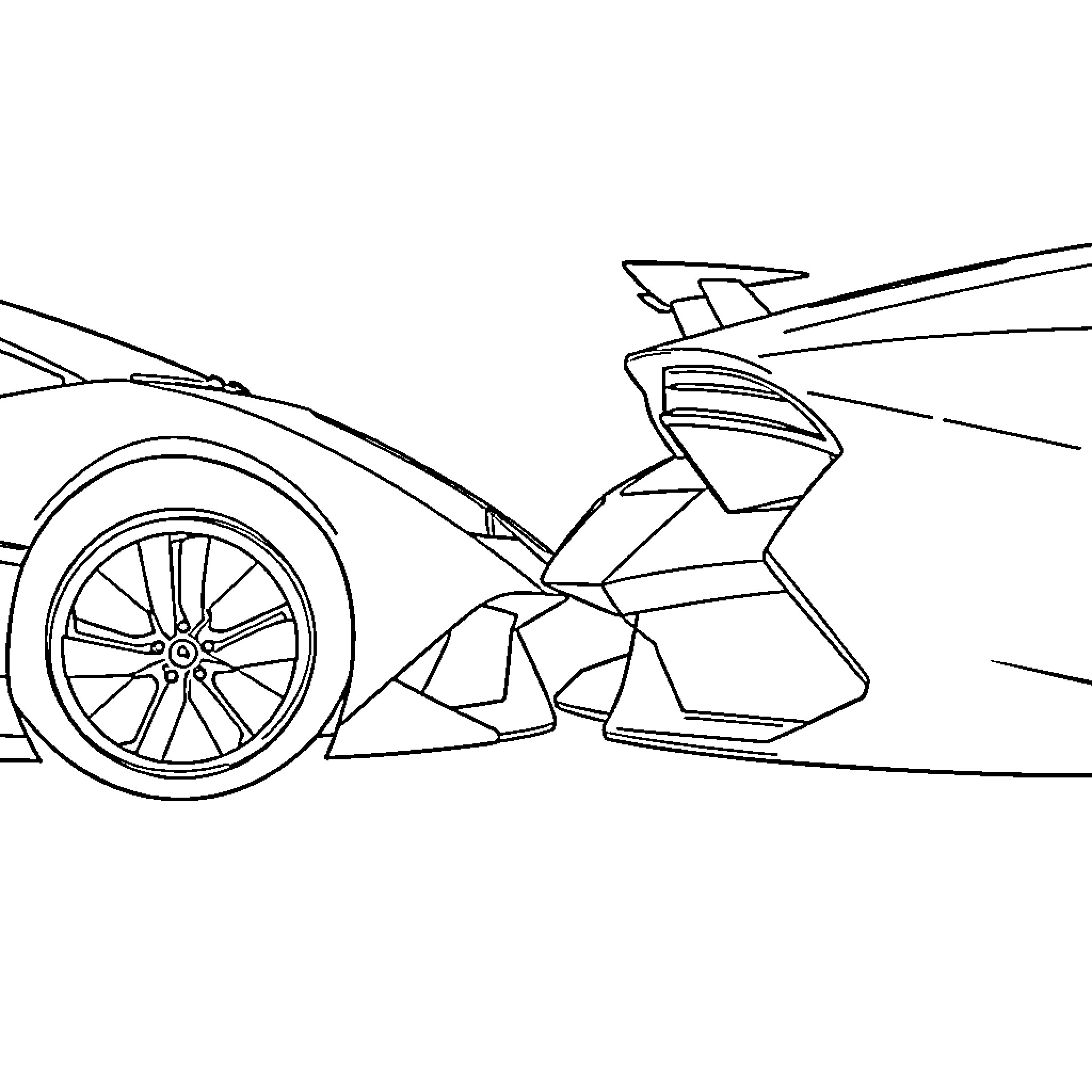 Lamborghini racing concept with futuristic design Coloring Page (free black-and-white line drawing printable PDF for all, from beginners to advanced learners, including children, teens, adults, and seniors)