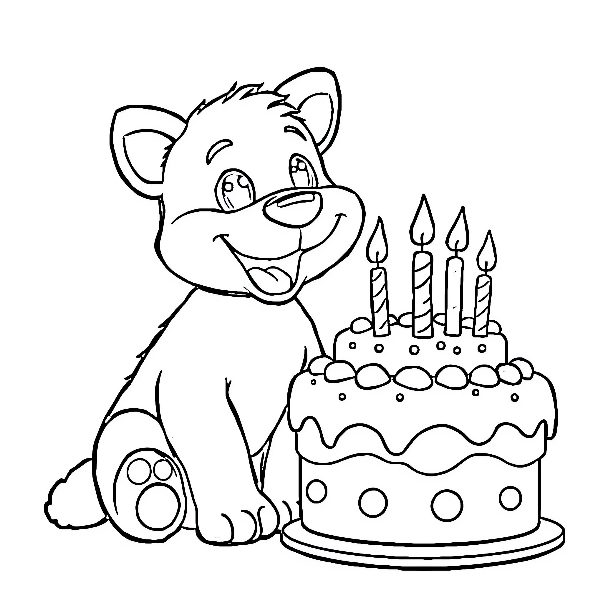 Bluey celebrating birthday with cake and candles Coloring Page (free black-and-white line drawing printable PDF for all, from beginners to advanced learners, including children, teens, adults, and seniors)