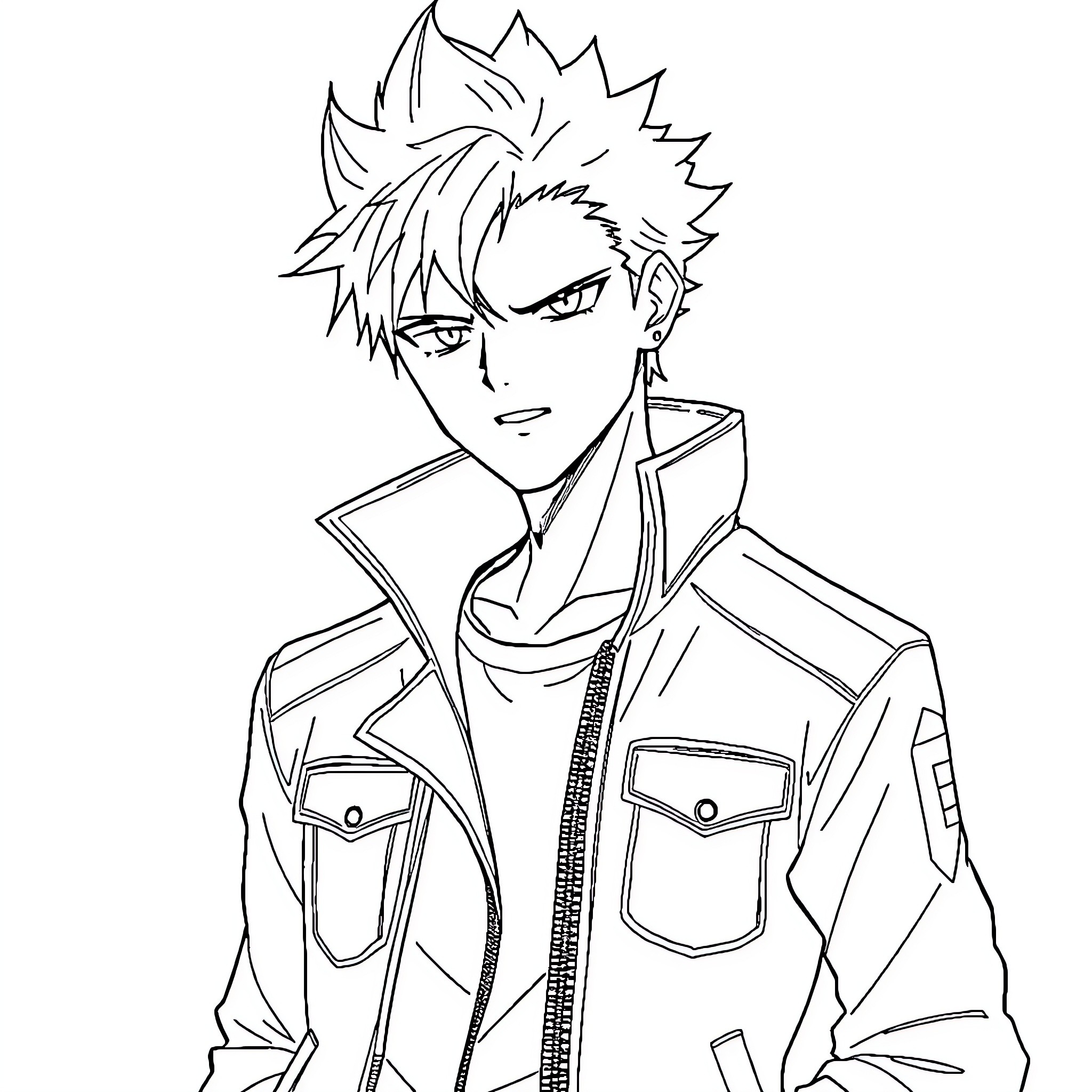 Natsuki Subaru in a serious expression Coloring Page (free black-and-white line drawing printable PDF for all, from beginners to advanced learners, including children, teens, adults, and seniors)