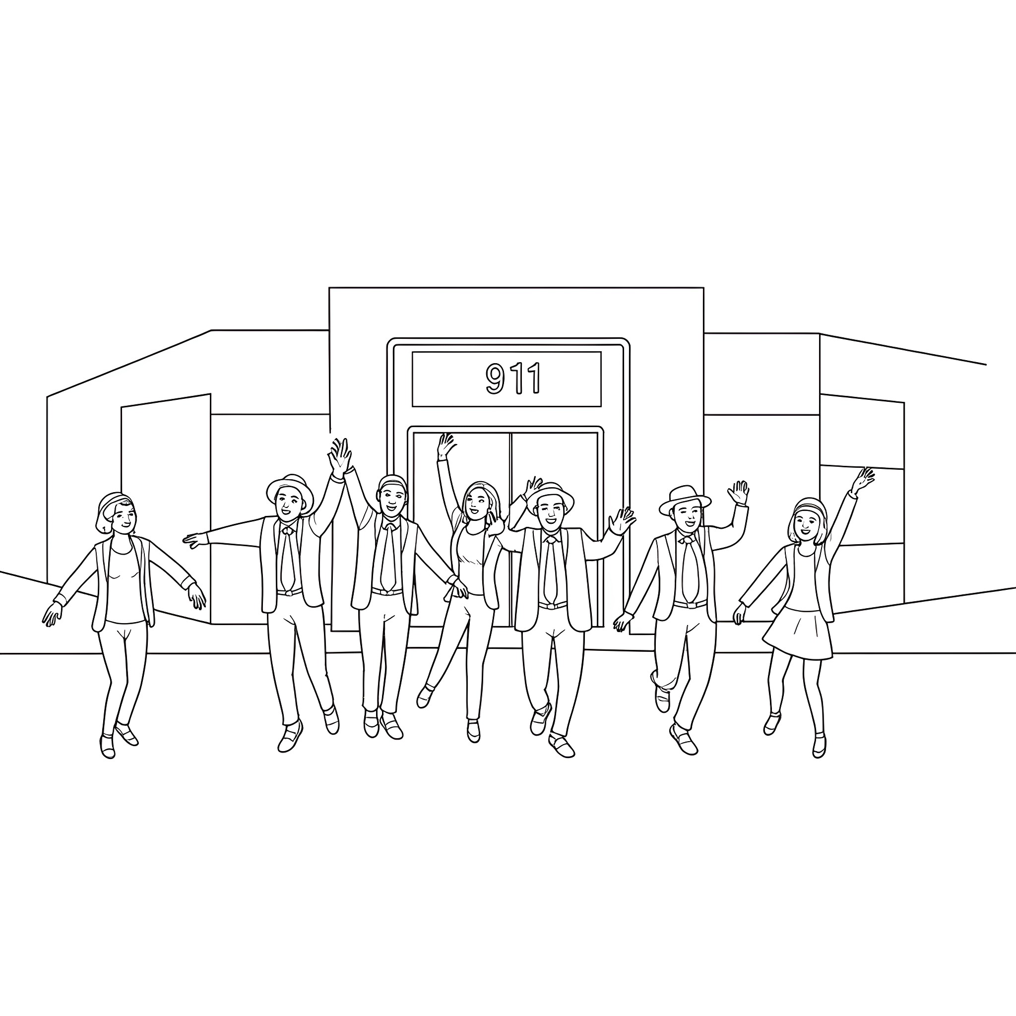 Jewish community celebrating together in public Coloring Page (free black-and-white line drawing printable PDF for all, from beginners to advanced learners, including children, teens, adults, and seniors)