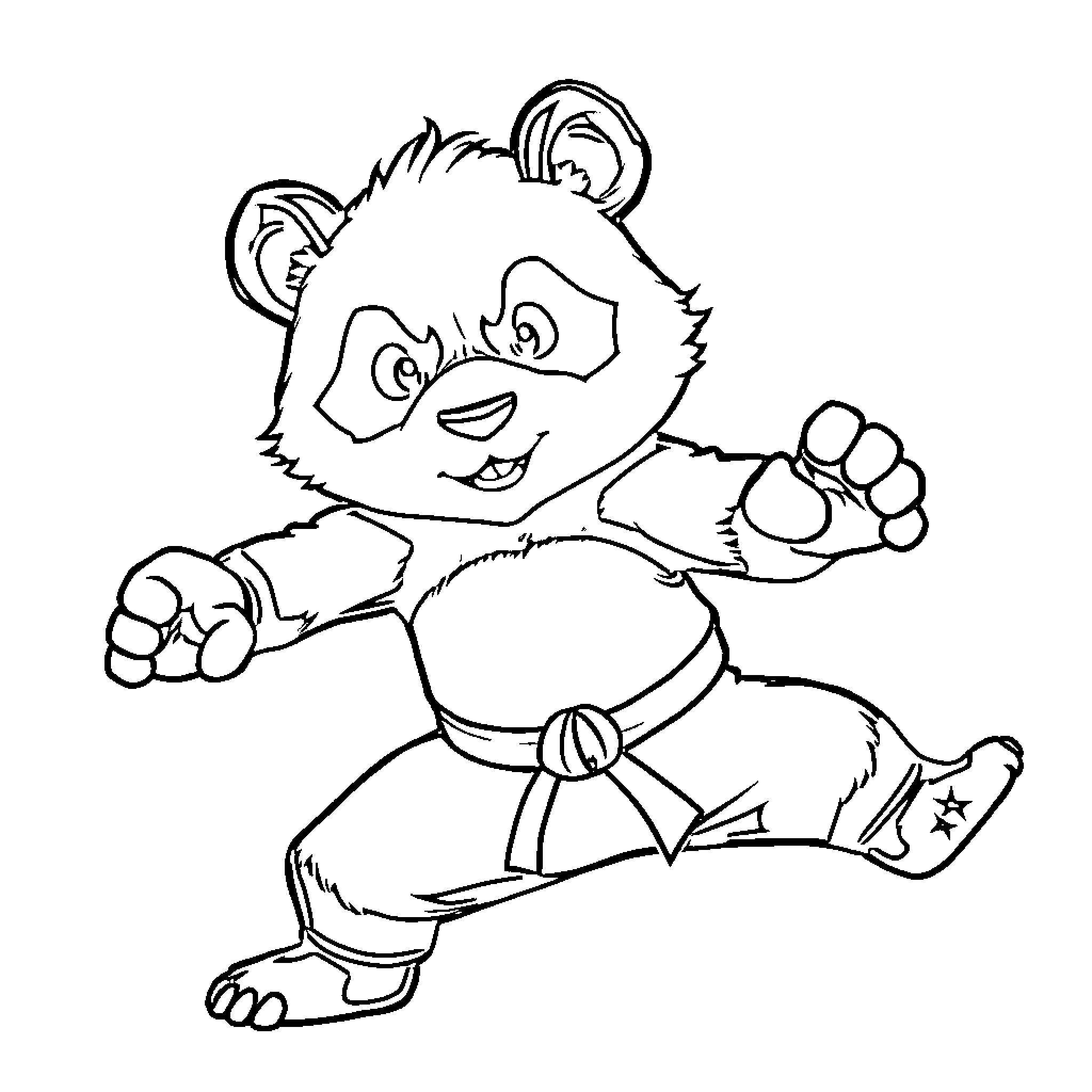 Panda practicing martial arts moves Coloring Page (free black-and-white line drawing printable PDF for all, from beginners to advanced learners, including children, teens, adults, and seniors)
