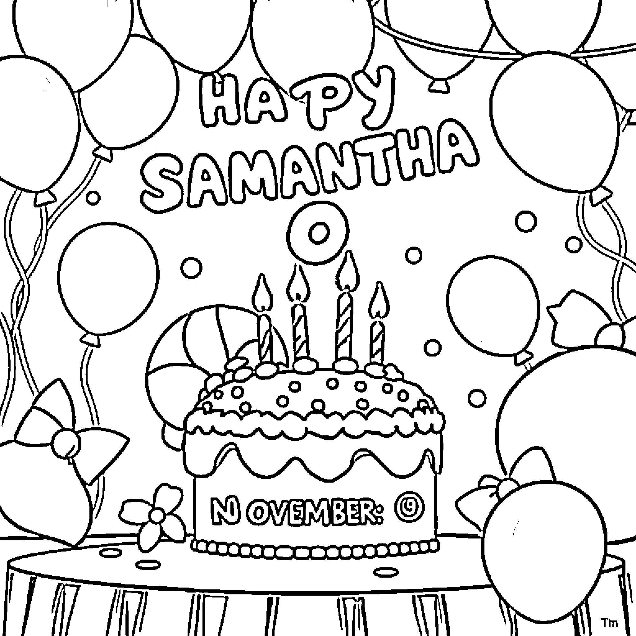 Birthday celebration with balloons and cake Coloring Page (free black-and-white line drawing printable PDF for all, from beginners to advanced learners, including children, teens, adults, and seniors)