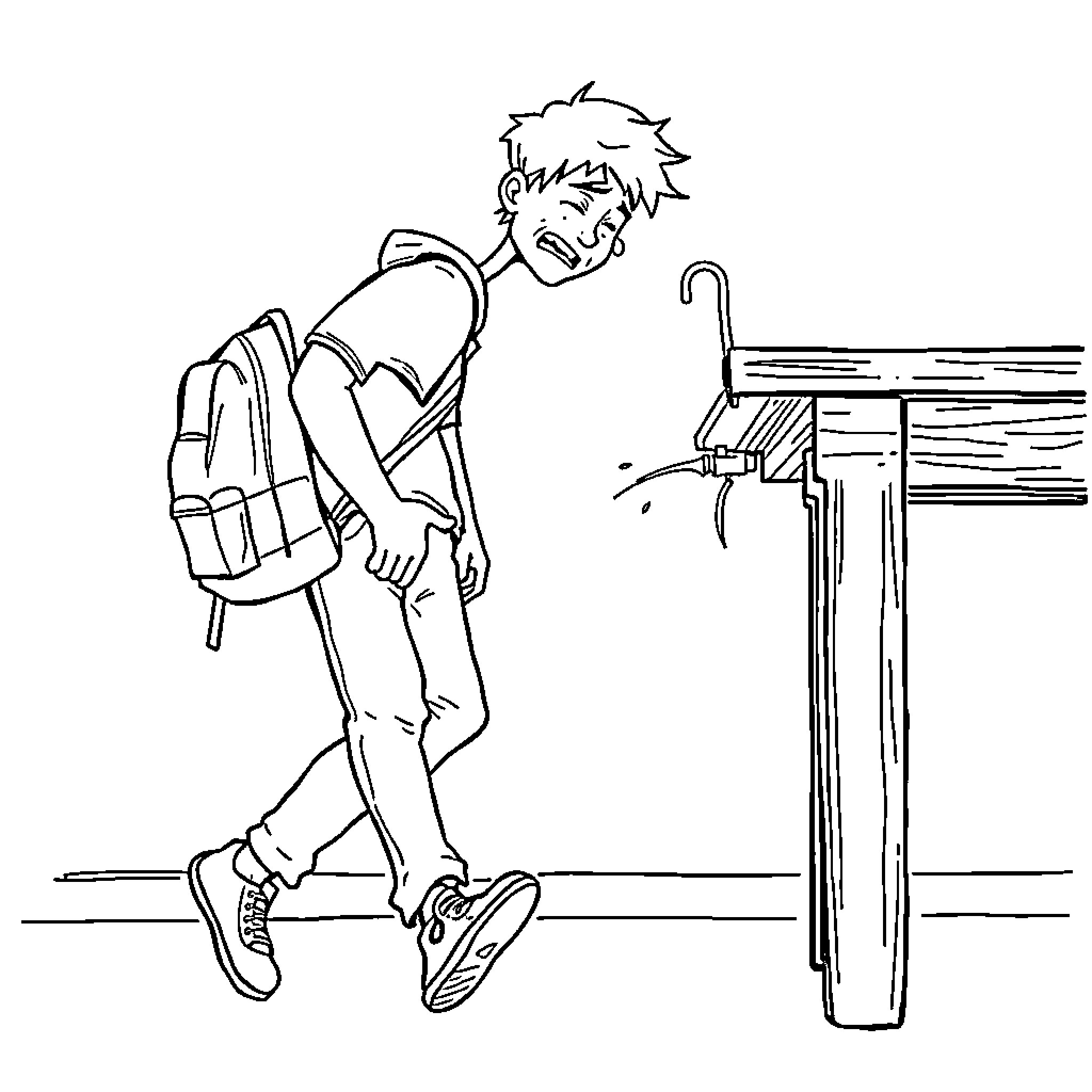 Student hurriedly walking with backpack Coloring Page (free black-and-white line drawing printable PDF for all, from beginners to advanced learners, including children, teens, adults, and seniors)