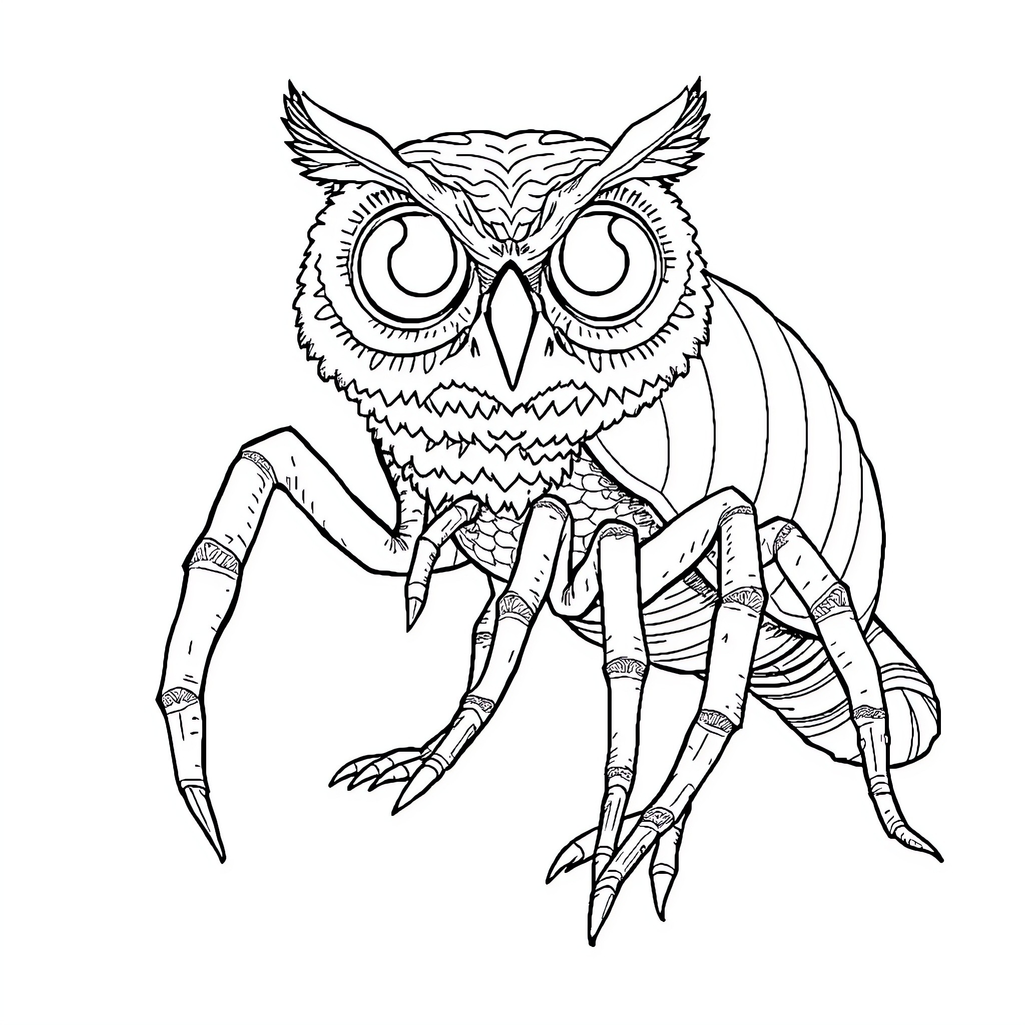 Creature with large talons and intricate wings Coloring Page (free black-and-white line drawing printable PDF for all, from beginners to advanced learners, including children, teens, adults, and seniors)