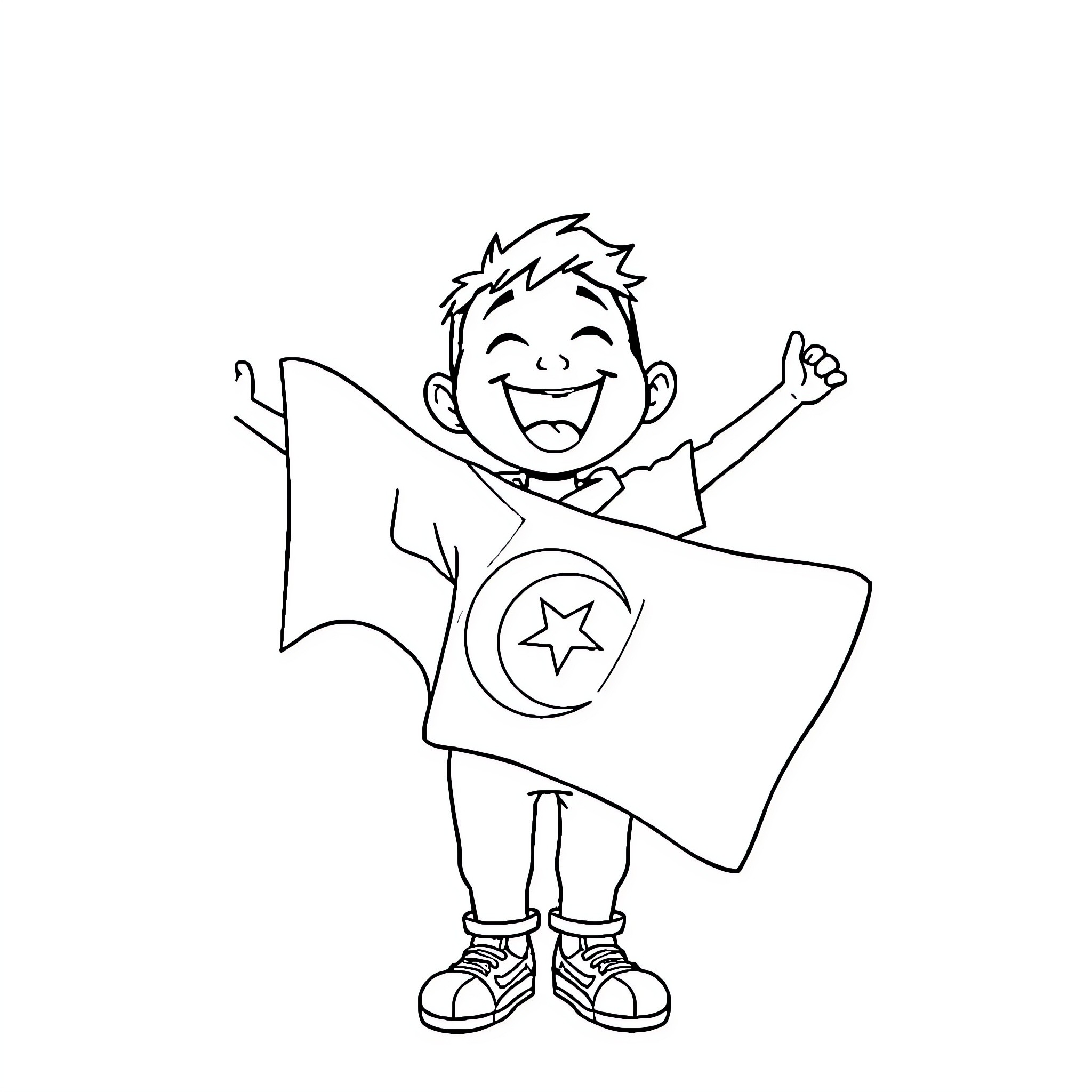 Kuromi celebrating joyfully in superhero costume Coloring Page (free black-and-white line drawing printable PDF for all, from beginners to advanced learners, including children, teens, adults, and seniors)