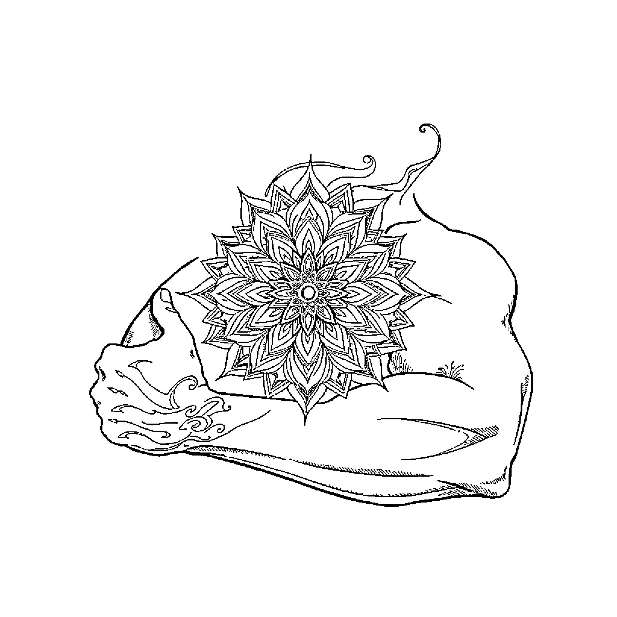 Mandala of hands in contemplative pose Coloring Page (free black-and-white line drawing printable PDF for all, from beginners to advanced learners, including children, teens, adults, and seniors)
