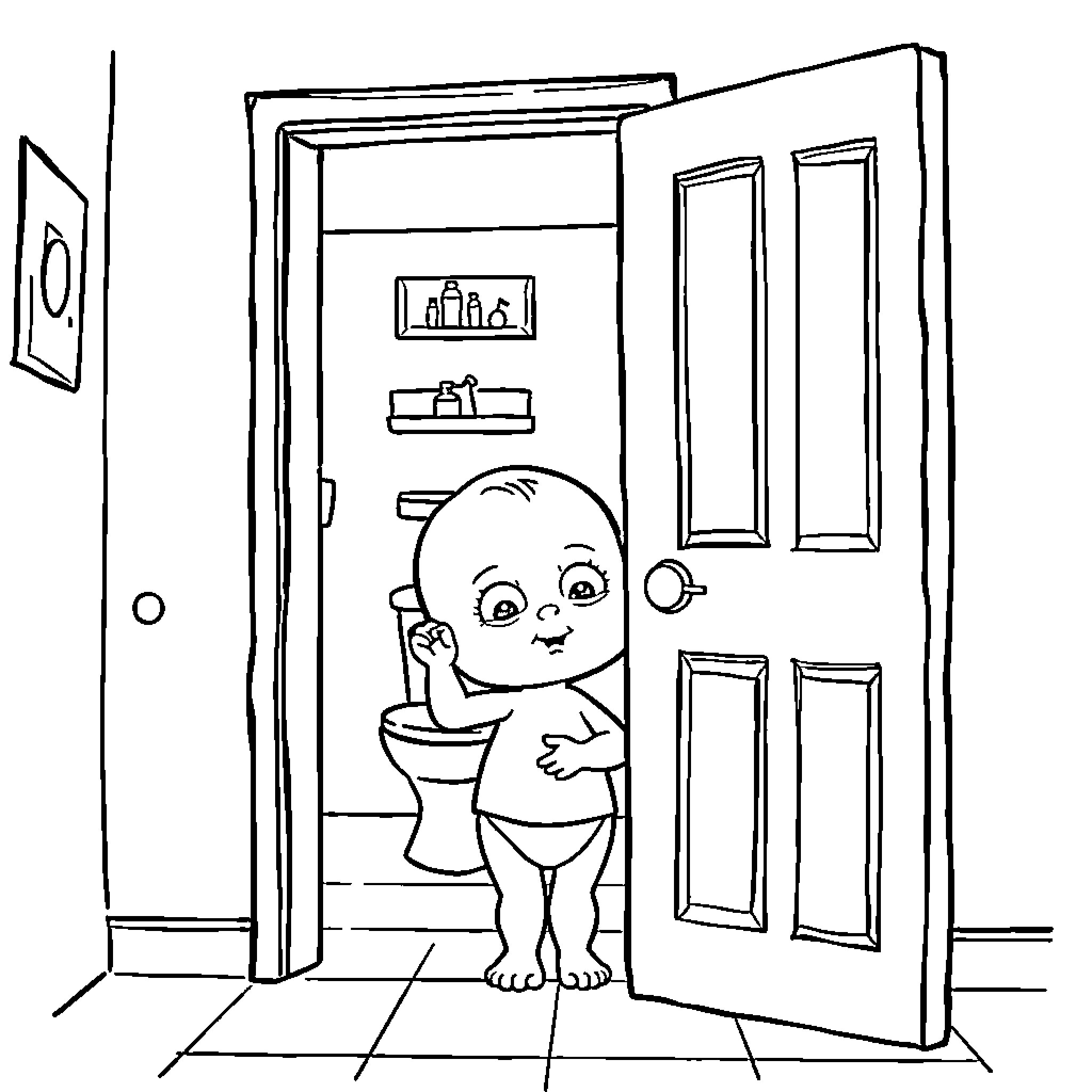 Stewie having fun in the bathroom Coloring Page (free black-and-white line drawing printable PDF for all, from beginners to advanced learners, including children, teens, adults, and seniors)