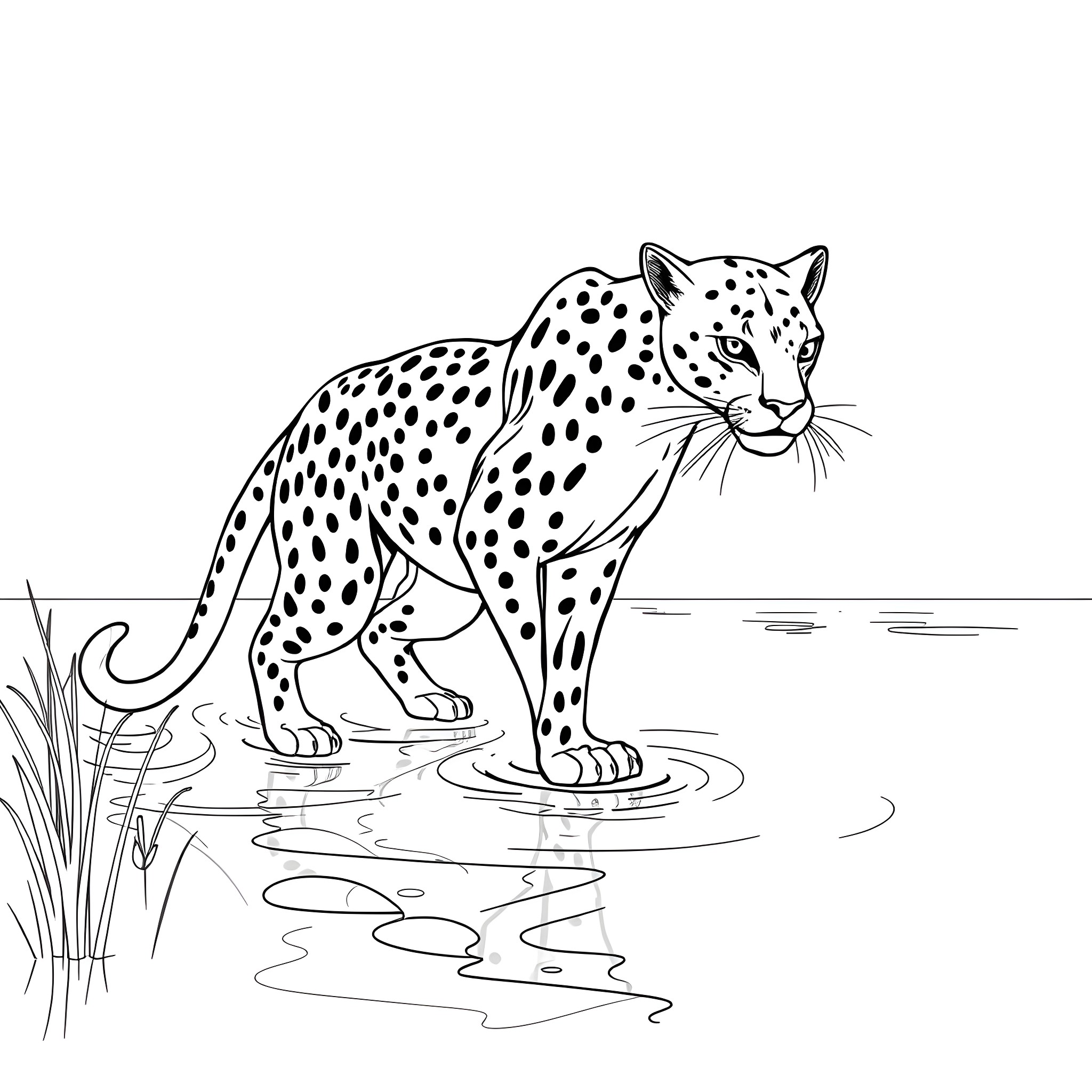 Mishipeshu stalking through the water Coloring Page (free black-and-white line drawing printable PDF for all, from beginners to advanced learners, including children, teens, adults, and seniors)