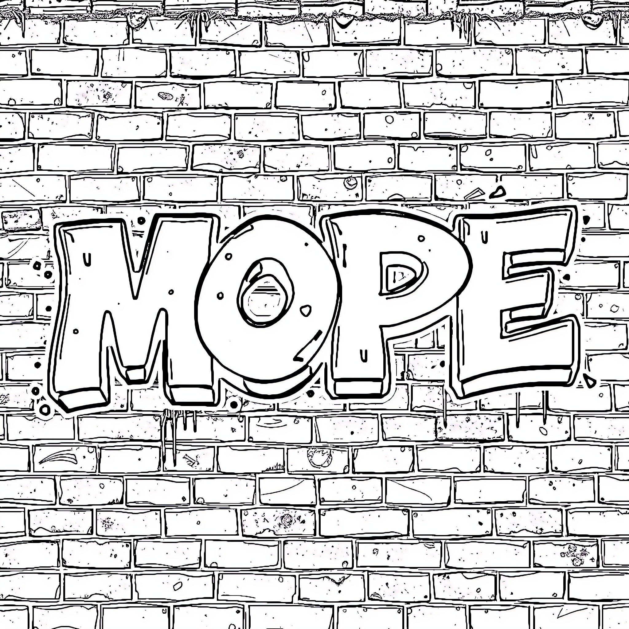 Letter of Hope on Brick Wall Coloring Page (free black-and-white line drawing printable PDF for all, from beginners to advanced learners, including children, teens, adults, and seniors)