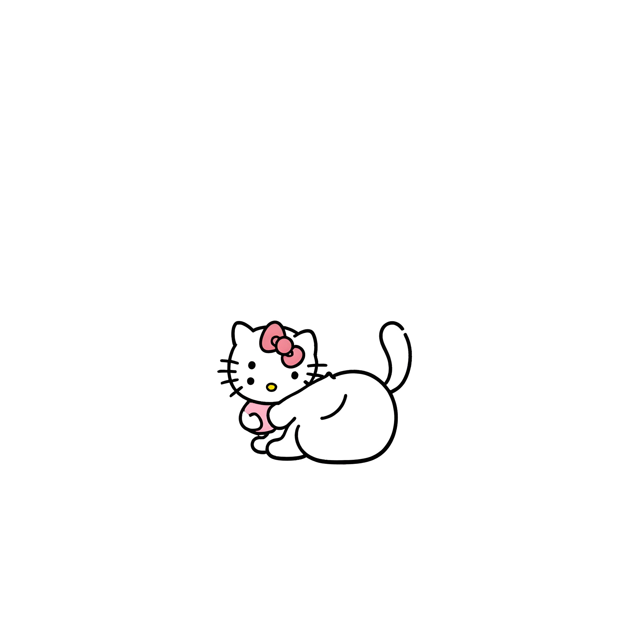 Hello Kitty playing coyly Coloring Page (free black-and-white line drawing printable PDF for all, from beginners to advanced learners, including children, teens, adults, and seniors)
