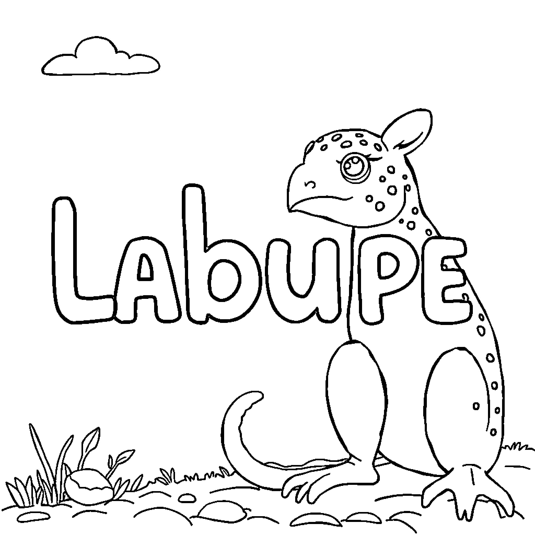 Labupu exploring the outdoors Coloring Page (free black-and-white line drawing printable PDF for all, from beginners to advanced learners, including children, teens, adults, and seniors)