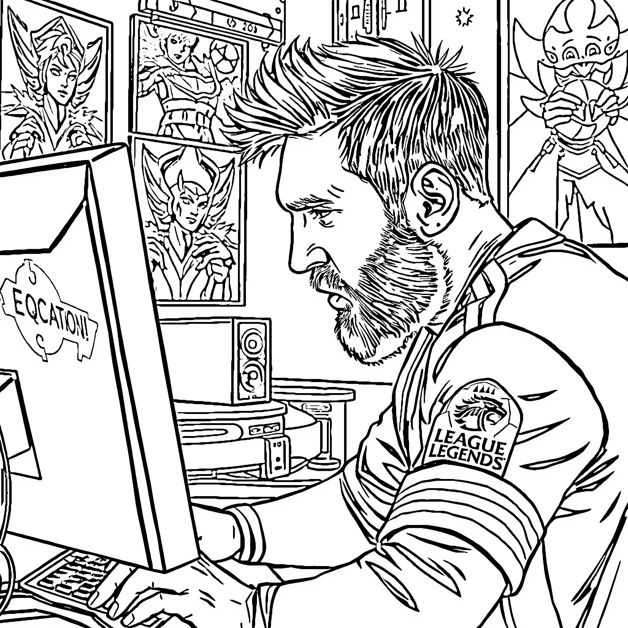Messi Contemplating His Craft at the Studio Coloring Page (free black-and-white line drawing printable PDF for all, from beginners to advanced learners, including children, teens, adults, and seniors)