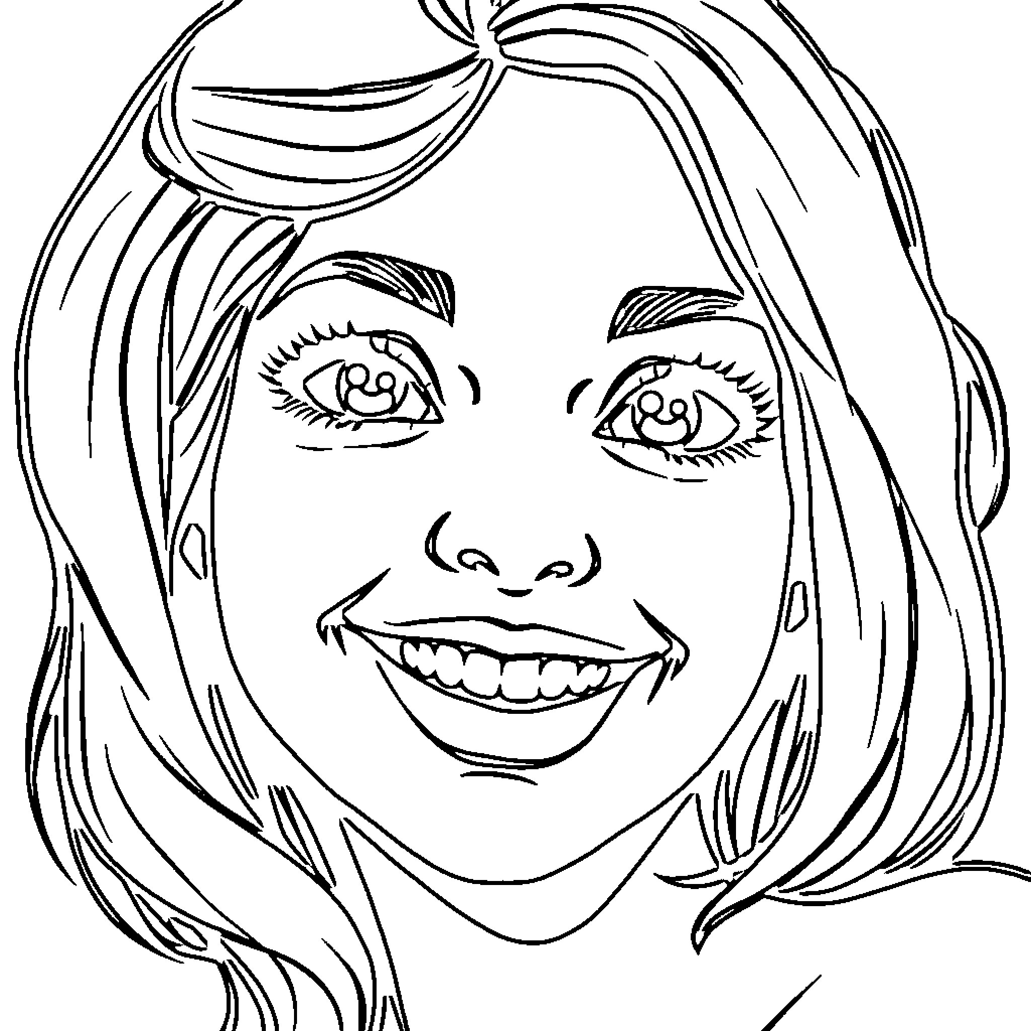 Me expressing a joyful smile Coloring Page (free black-and-white line drawing printable PDF for all, from beginners to advanced learners, including children, teens, adults, and seniors)