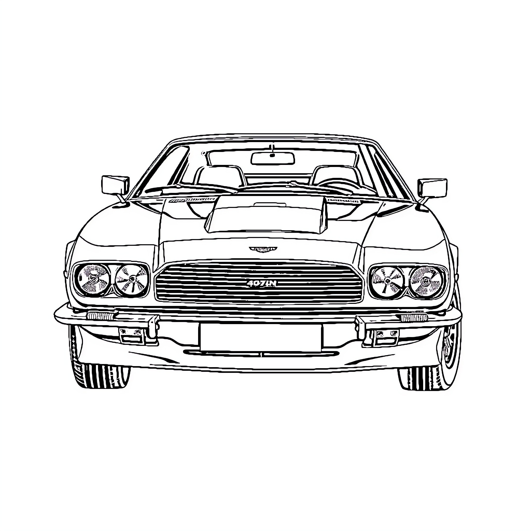 Aston Martin sports car in outline design Coloring Page (free black-and-white line drawing printable PDF for all, from beginners to advanced learners, including children, teens, adults, and seniors)