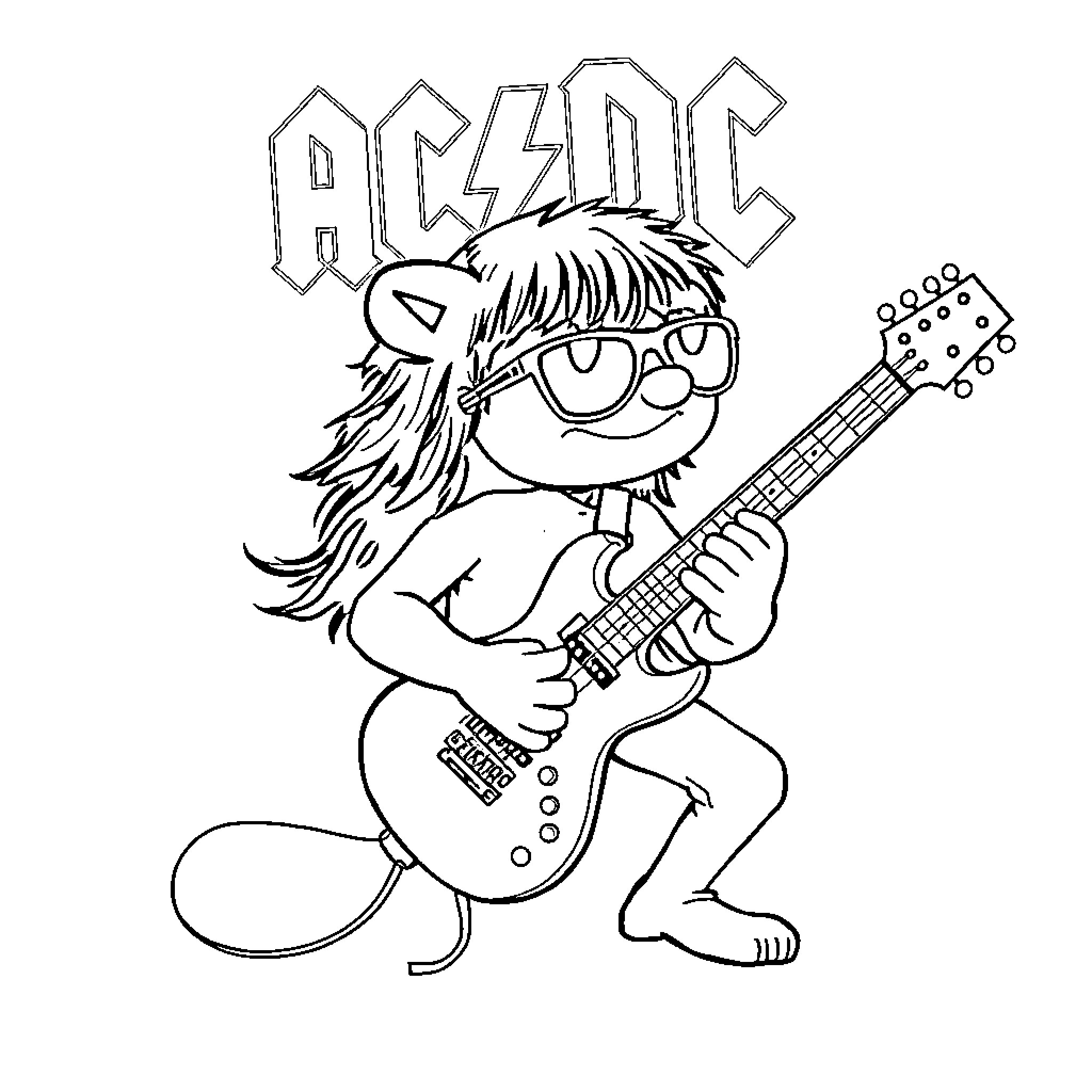 Skeleton rockin' out with guitar Coloring Page (free black-and-white line drawing printable PDF for all, from beginners to advanced learners, including children, teens, adults, and seniors)