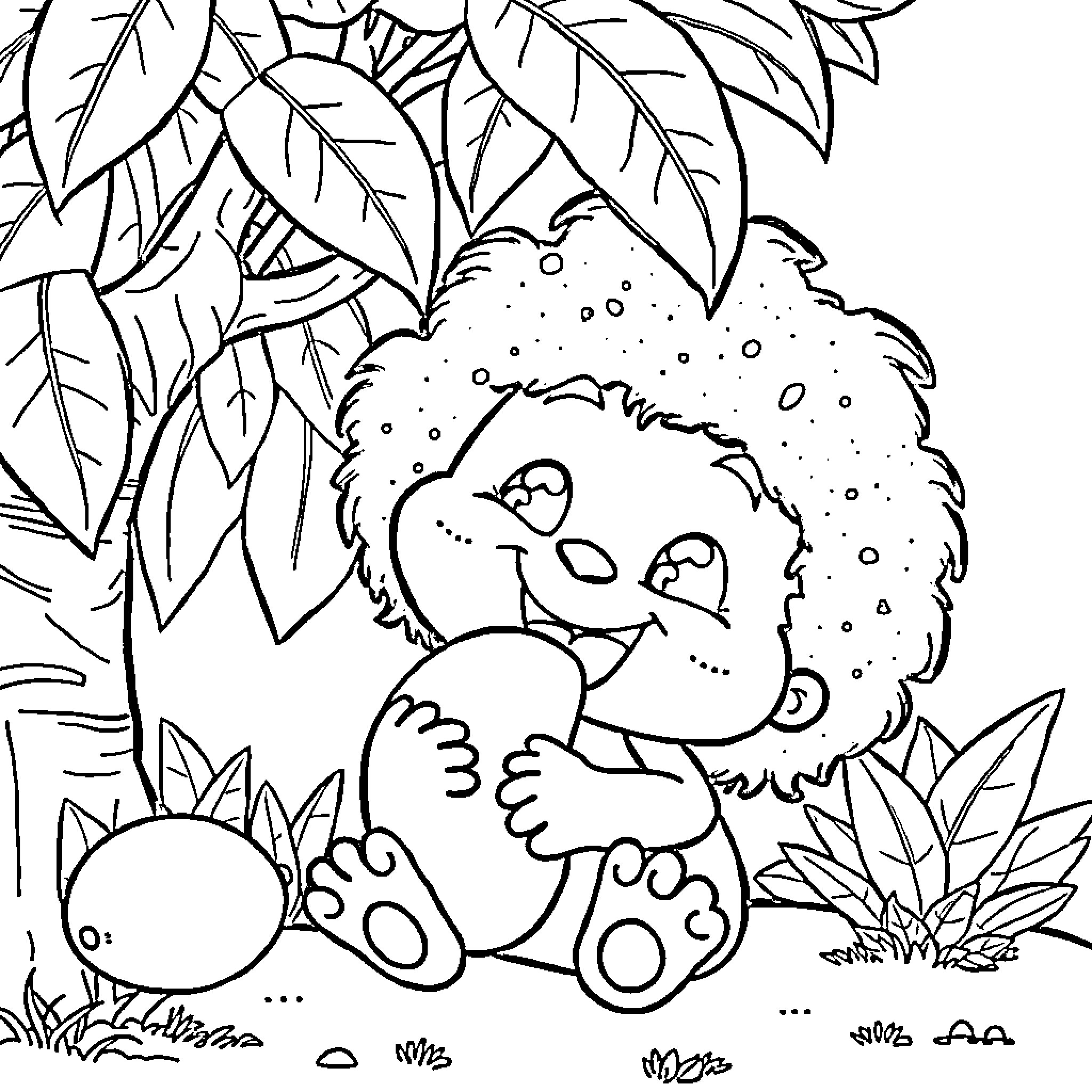 Chico Bento playing with woodland animals Coloring Page (free black-and-white line drawing printable PDF for all, from beginners to advanced learners, including children, teens, adults, and seniors)