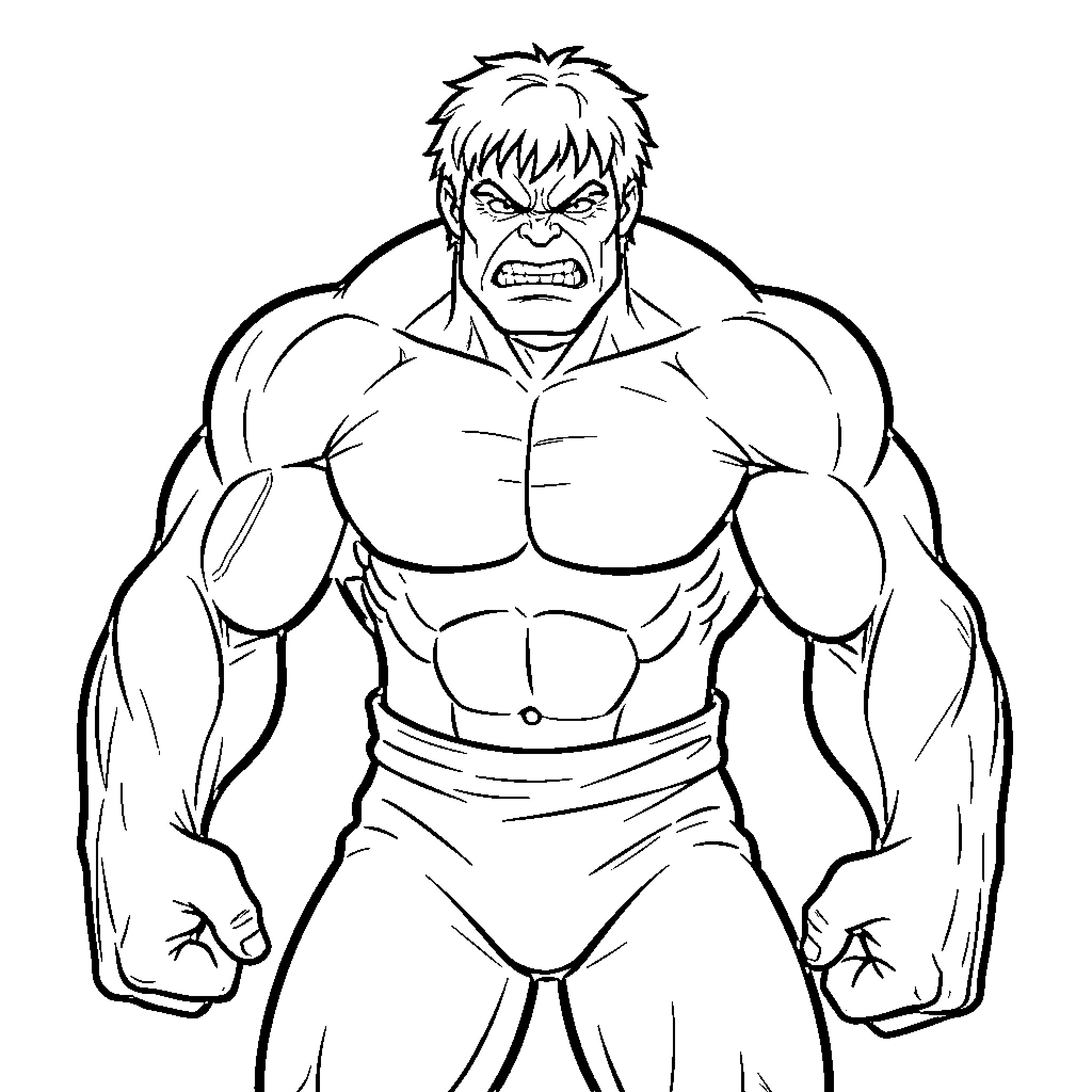 Hulk unleashing powerful roar in fighting stance Coloring Page (free black-and-white line drawing printable PDF for all, from beginners to advanced learners, including children, teens, adults, and seniors)