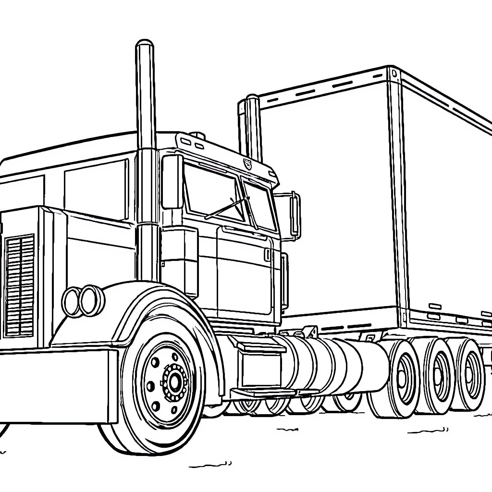 Optimus Prime's Powerful Truck in Monochrome Coloring Page (free black-and-white line drawing printable PDF for all, from beginners to advanced learners, including children, teens, adults, and seniors)