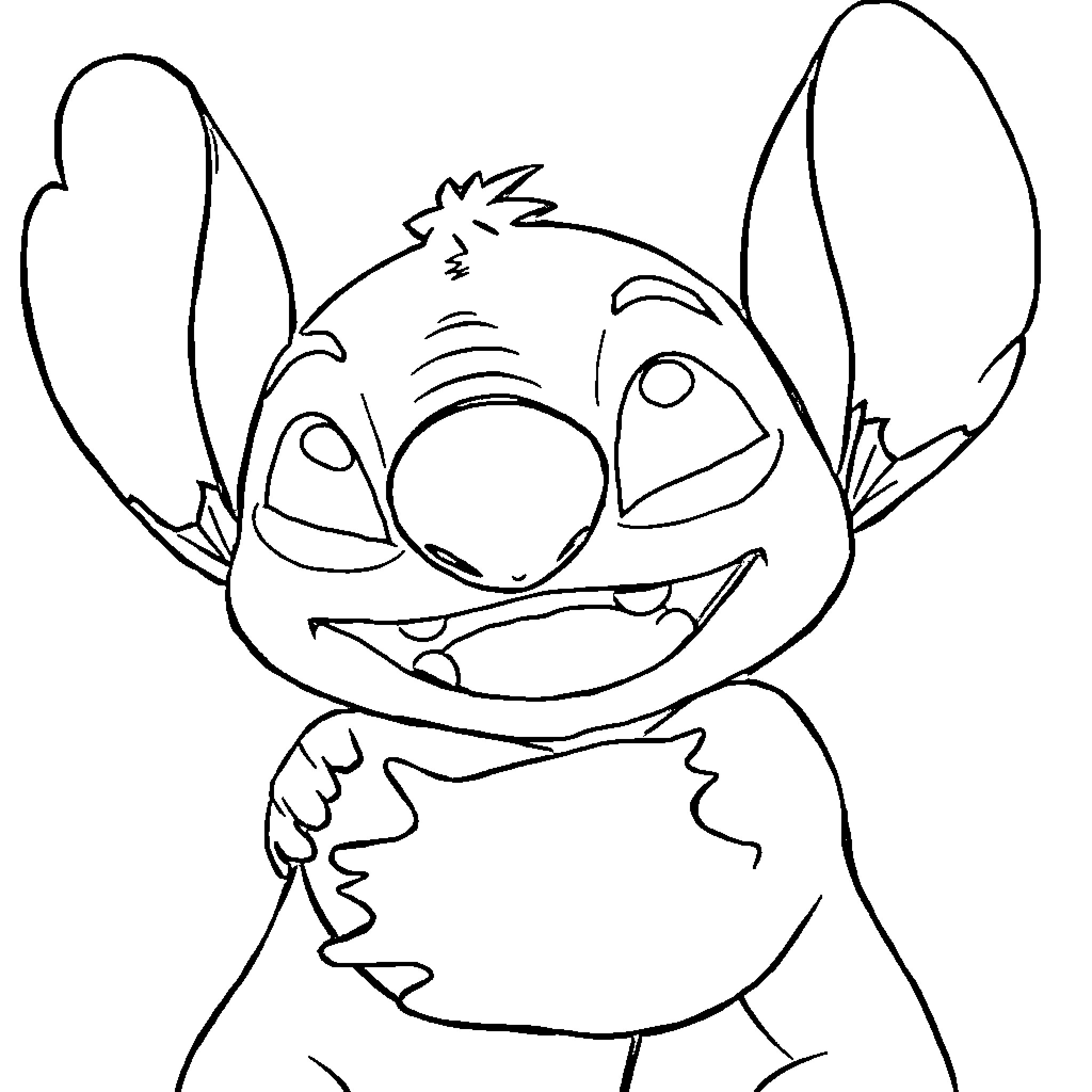 Stitch making a silly face Coloring Page (free black-and-white line drawing printable PDF for all, from beginners to advanced learners, including children, teens, adults, and seniors)
