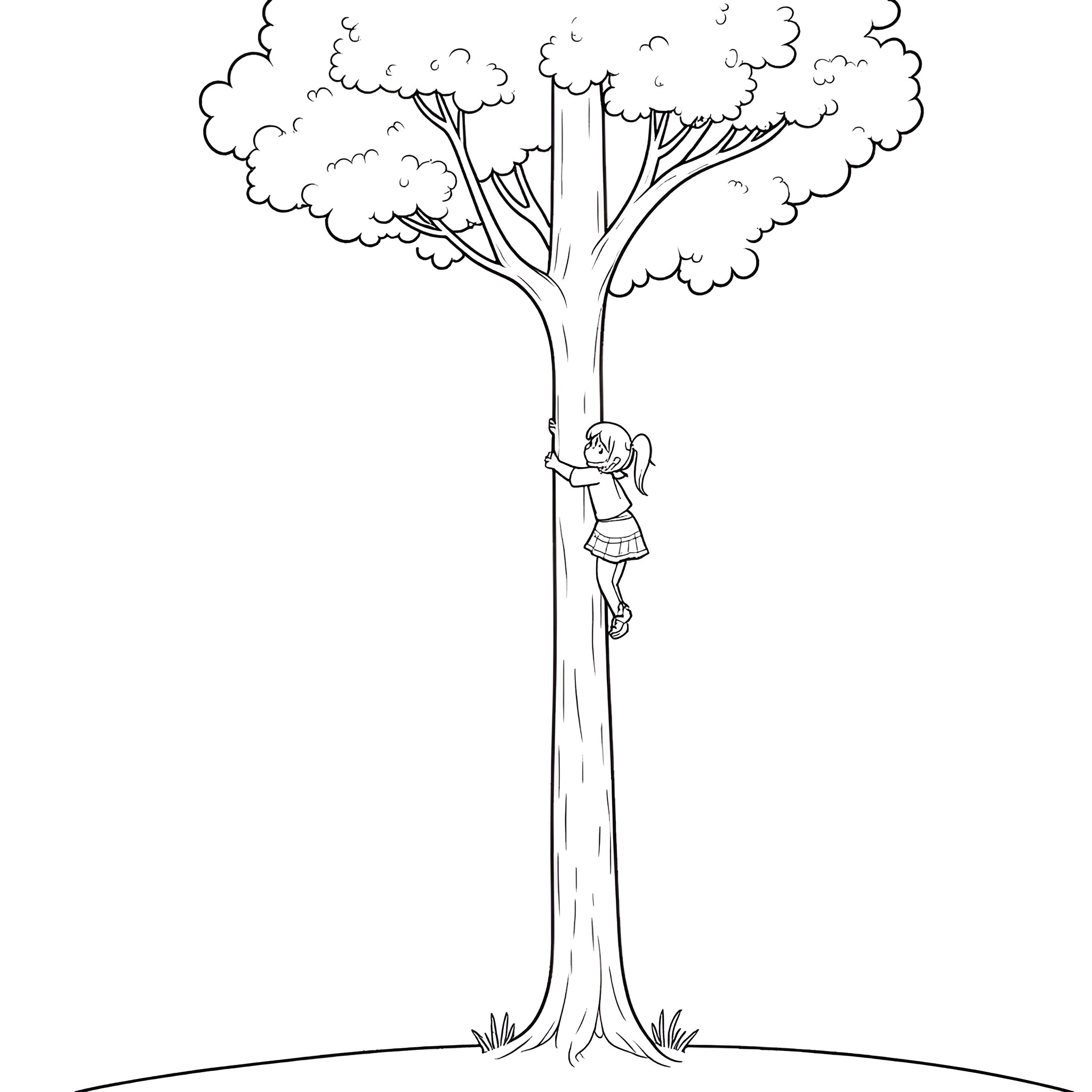 Hinata enjoying a peaceful moment on a tree swing Coloring Page (free black-and-white line drawing printable PDF for all, from beginners to advanced learners, including children, teens, adults, and seniors)