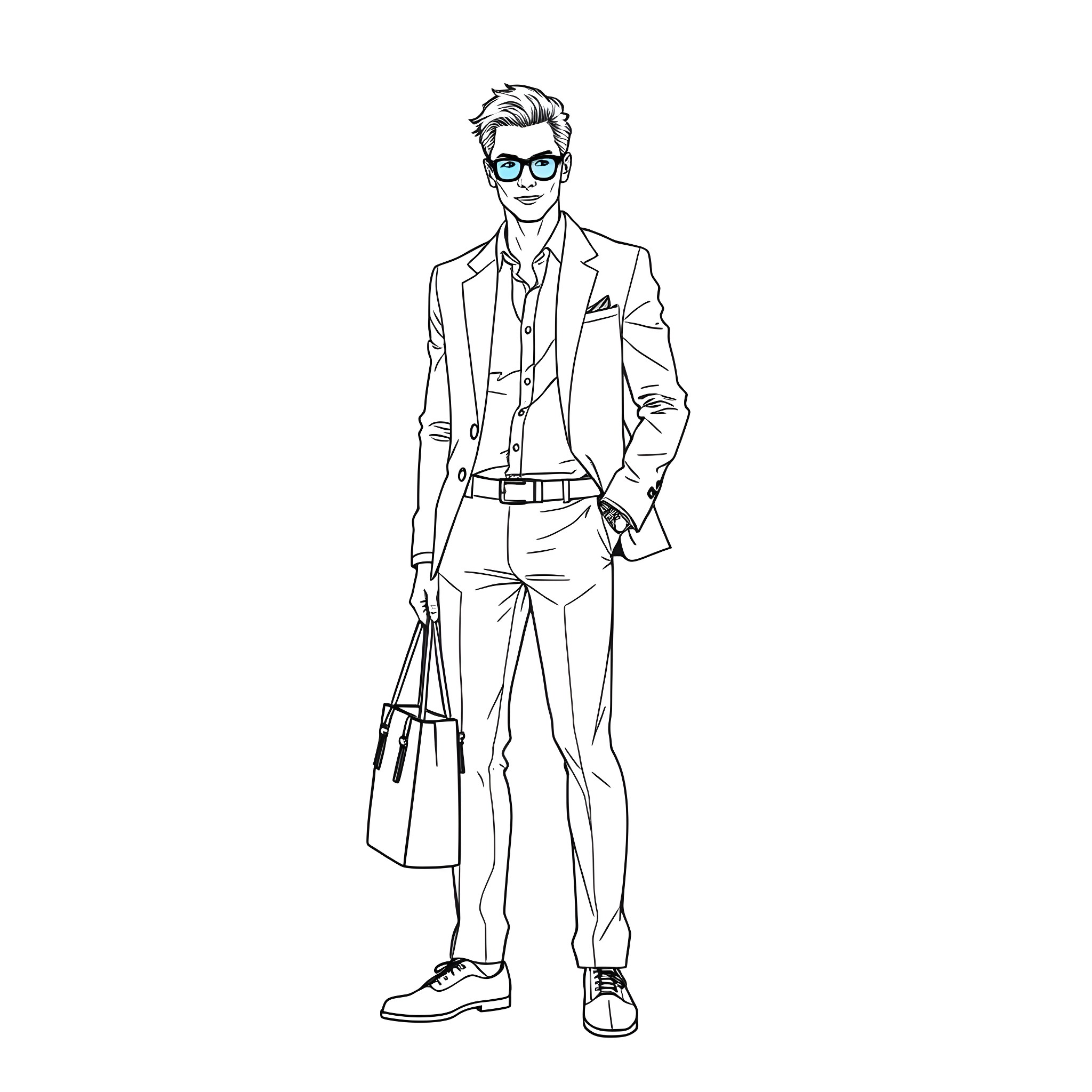 Man dressed in formal attire holding a briefcase Coloring Page (free black-and-white line drawing printable PDF for all, from beginners to advanced learners, including children, teens, adults, and seniors)