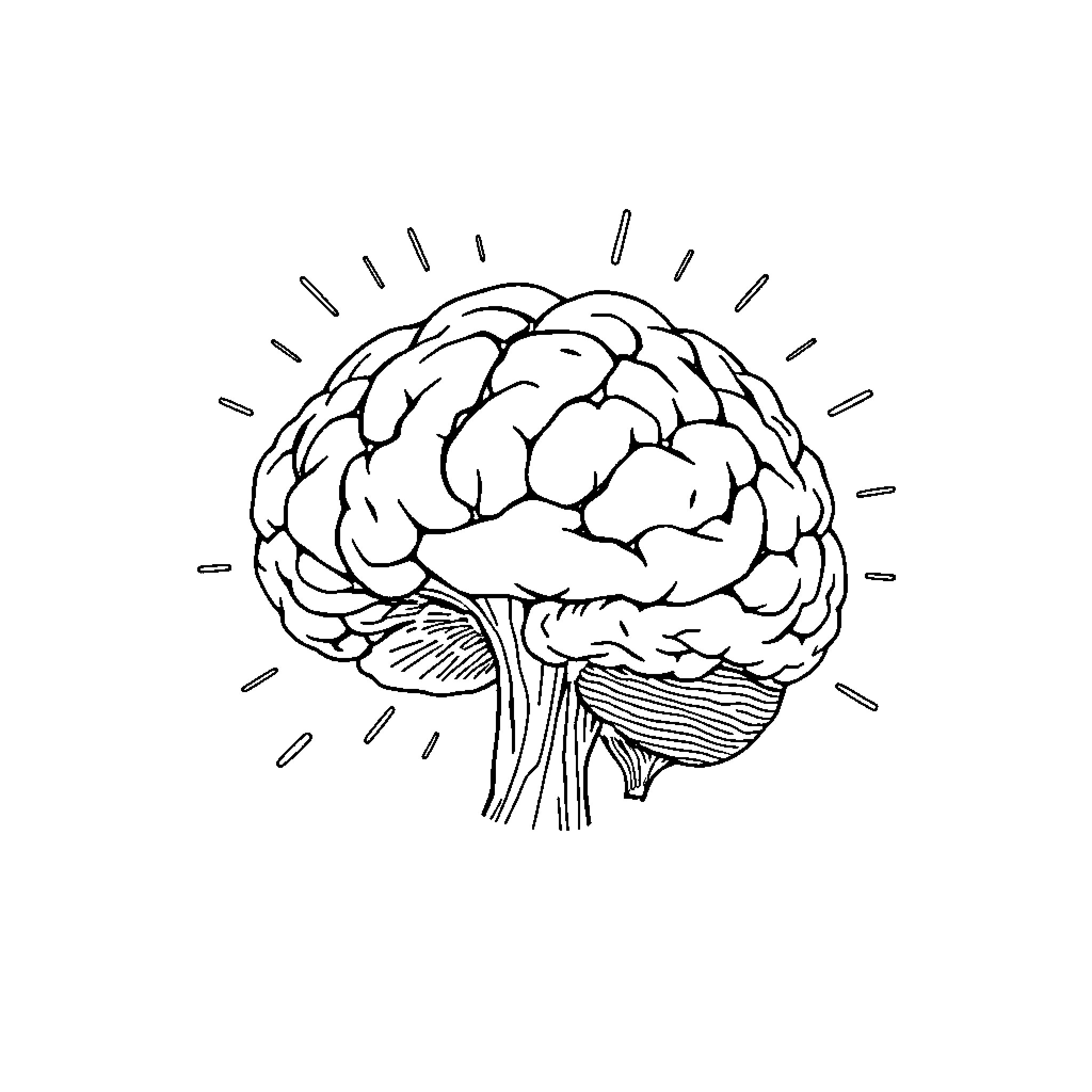 Brain Engaging in Thought and Reflection Coloring Page (free black-and-white line drawing printable PDF for all, from beginners to advanced learners, including children, teens, adults, and seniors)