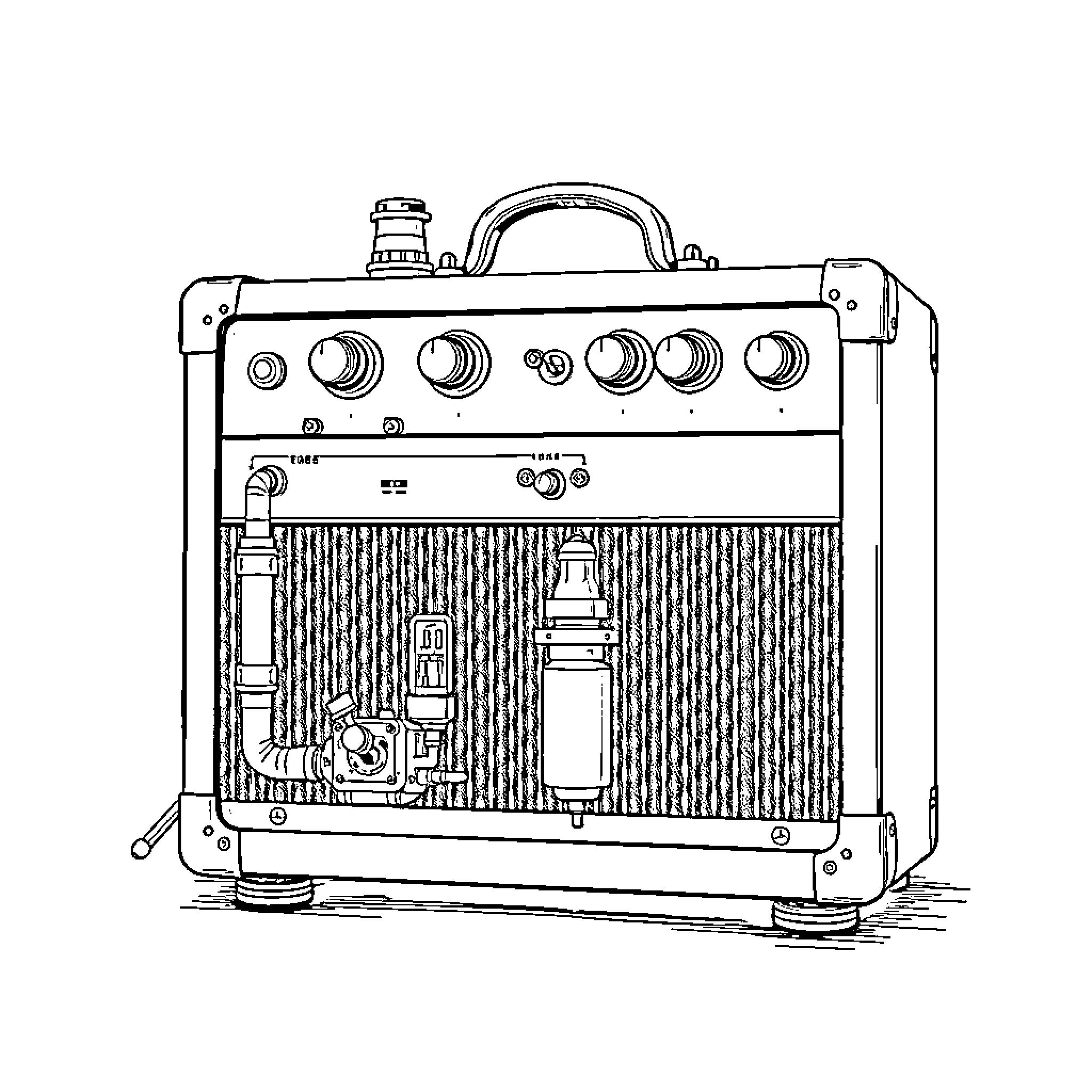 Guitar Amplifier with Controls and Details Coloring Page (free black-and-white line drawing printable PDF for all, from beginners to advanced learners, including children, teens, adults, and seniors)