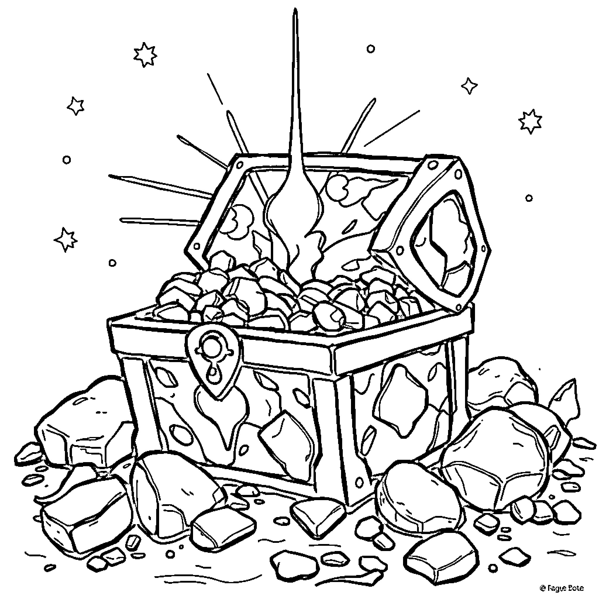 Peace Treasure Chest Overflowing with Gems Coloring Page (free black-and-white line drawing printable PDF for all, from beginners to advanced learners, including children, teens, adults, and seniors)