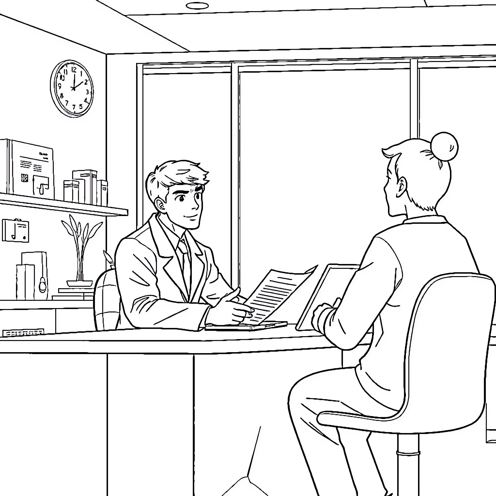 Eren Jaeger in a professional business meeting Coloring Page (free black-and-white line drawing printable PDF for all, from beginners to advanced learners, including children, teens, adults, and seniors)