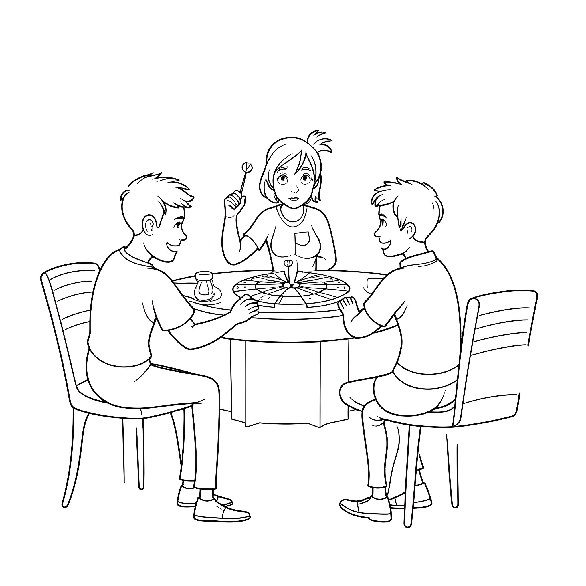 Miraculum: Family Gathering Over Meal Coloring Page (free black-and-white line drawing printable PDF for all, from beginners to advanced learners, including children, teens, adults, and seniors)