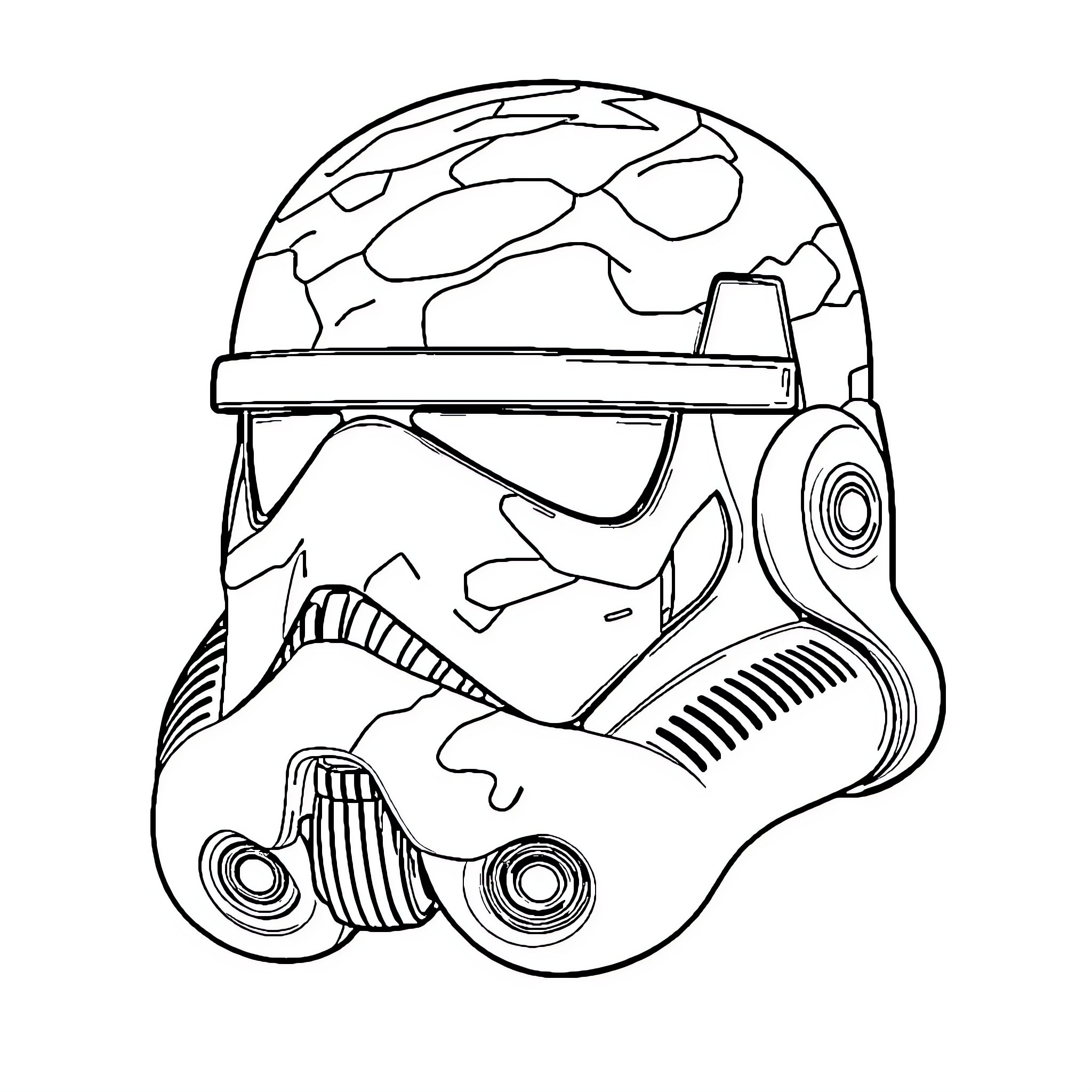 Shoretrooper helmet with intricate details Coloring Page (free black-and-white line drawing printable PDF for all, from beginners to advanced learners, including children, teens, adults, and seniors)
