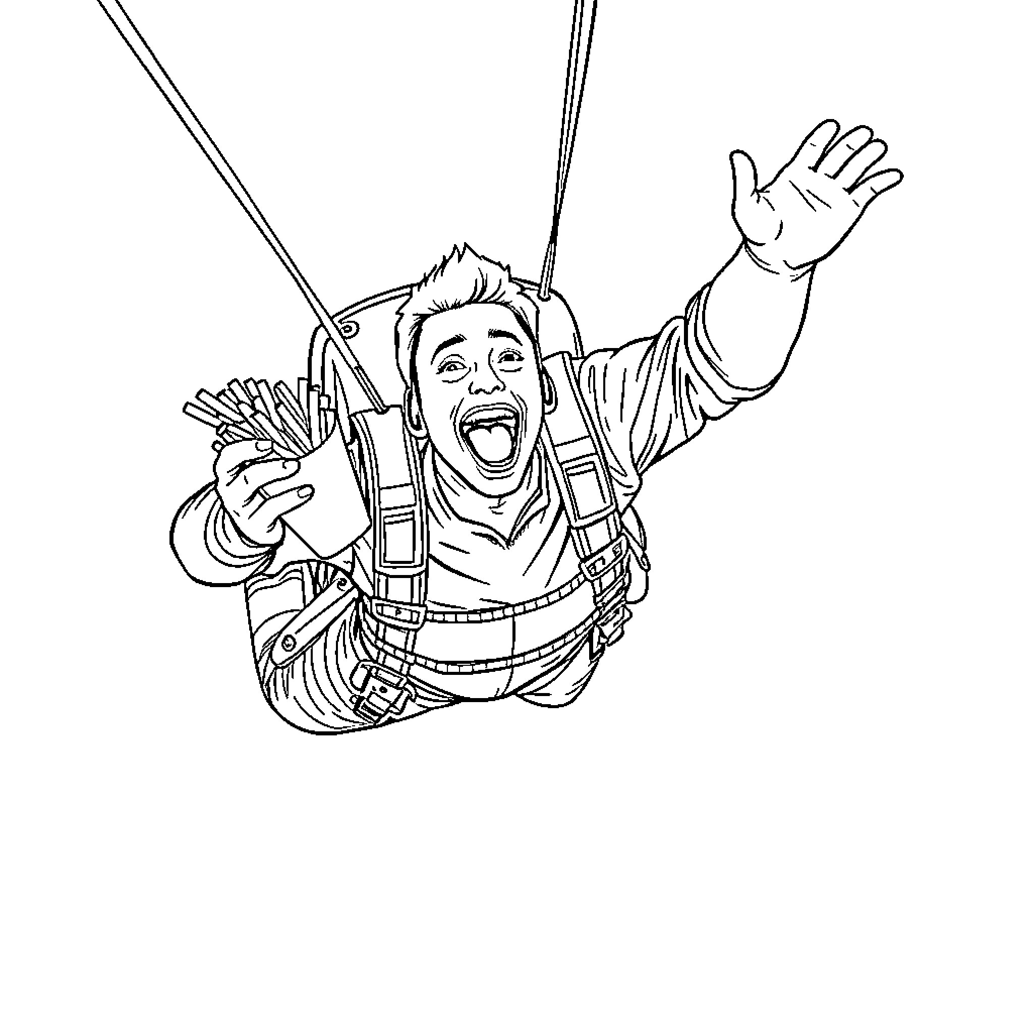 Man exhilarated while parachuting Coloring Page (free black-and-white line drawing printable PDF for all, from beginners to advanced learners, including children, teens, adults, and seniors)