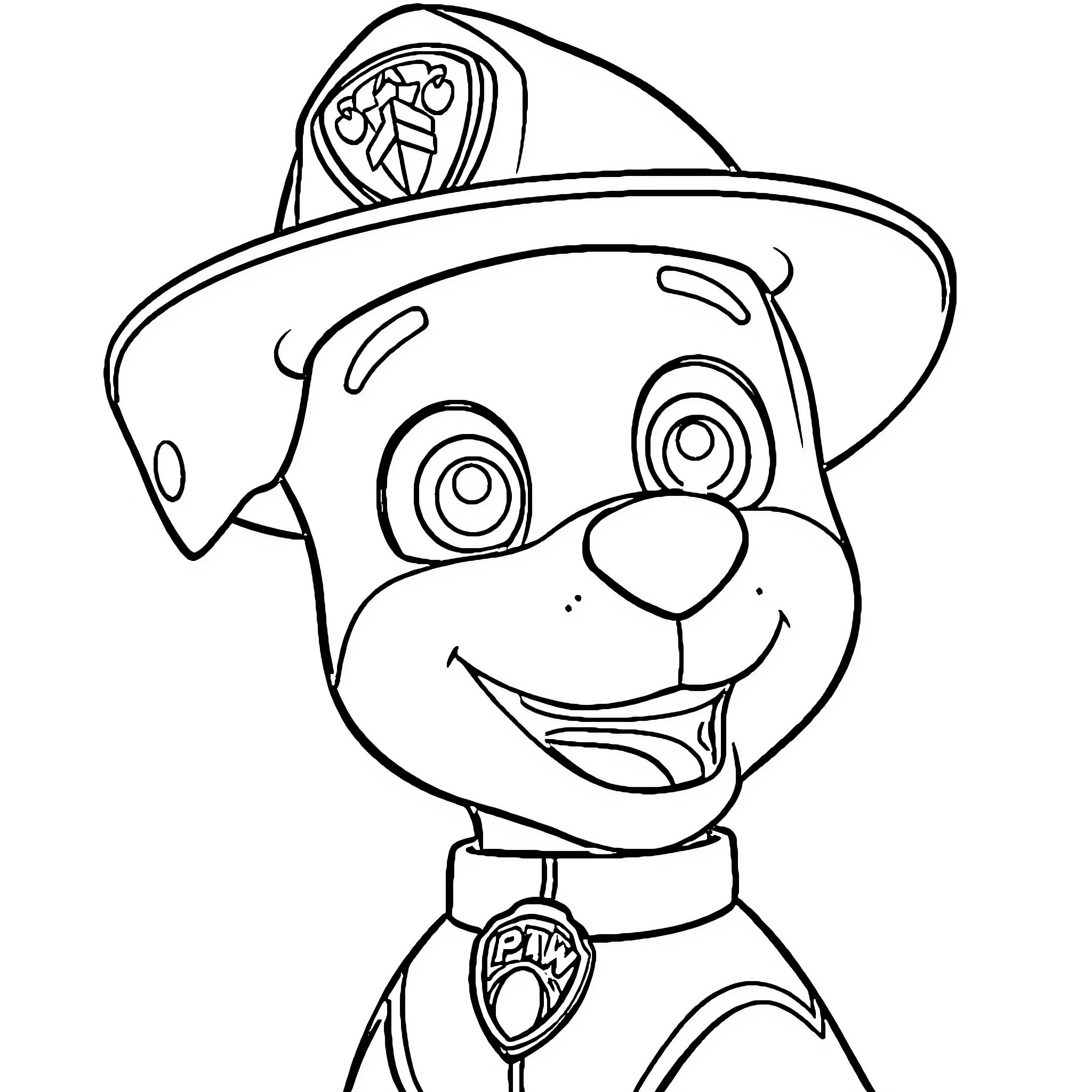 Marshall the Pup in Uniform Coloring Page (free black-and-white line drawing printable PDF for all, from beginners to advanced learners, including children, teens, adults, and seniors)