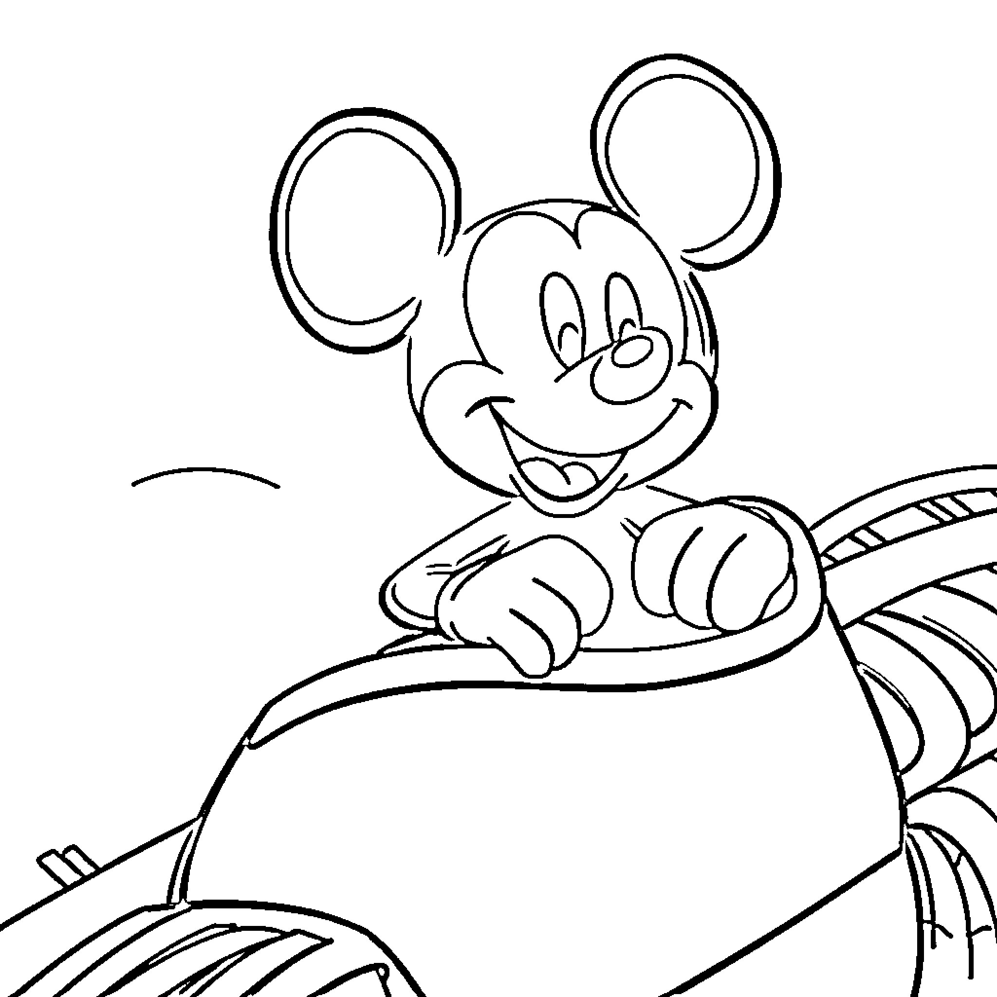 Mickey Mouse relaxing in a cozy chair Coloring Page (free black-and-white line drawing printable PDF for all, from beginners to advanced learners, including children, teens, adults, and seniors)