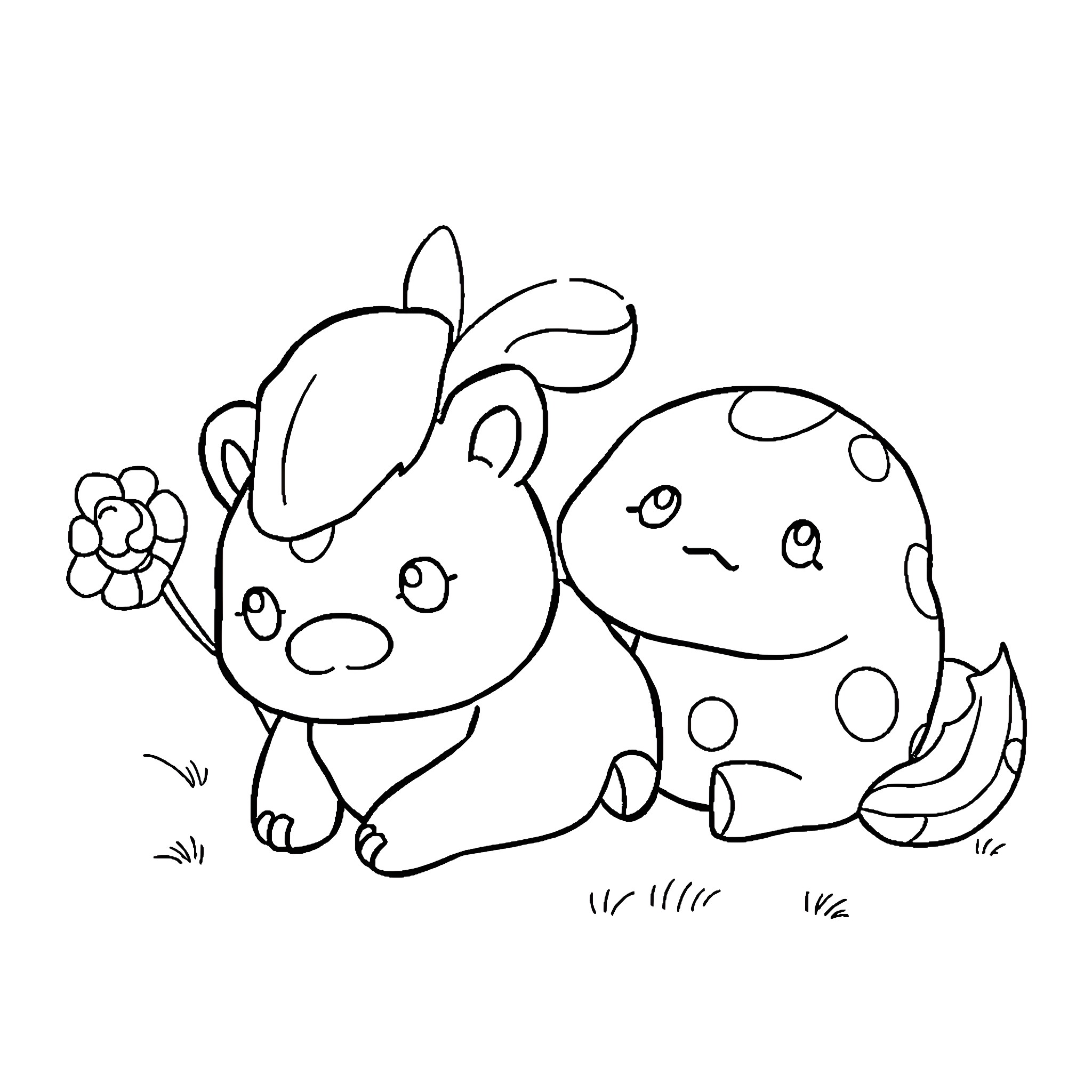 Squishmallow puppies playing in the park Coloring Page (free black-and-white line drawing printable PDF for all, from beginners to advanced learners, including children, teens, adults, and seniors)