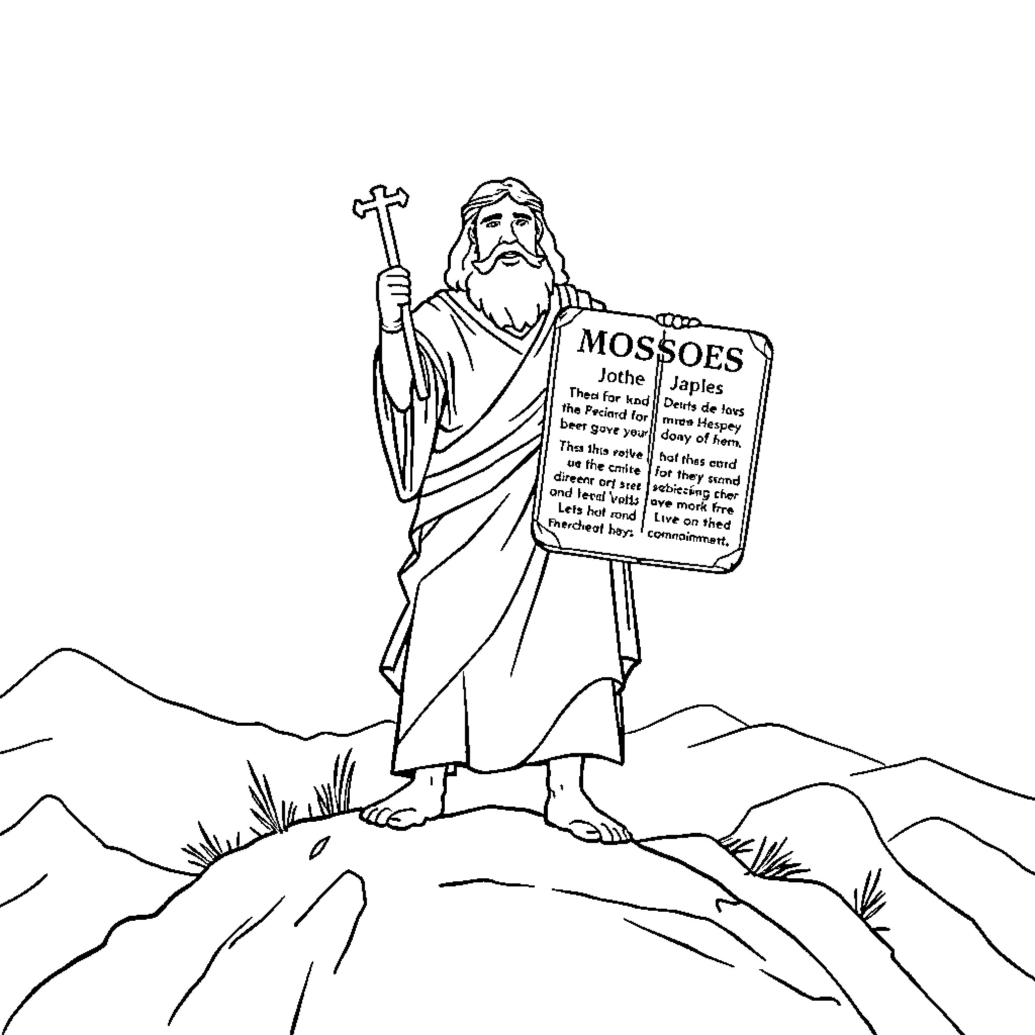 Moses Preaching the Ten Commandments in the Wilderness Coloring Page (free black-and-white line drawing printable PDF for all, from beginners to advanced learners, including children, teens, adults, and seniors)