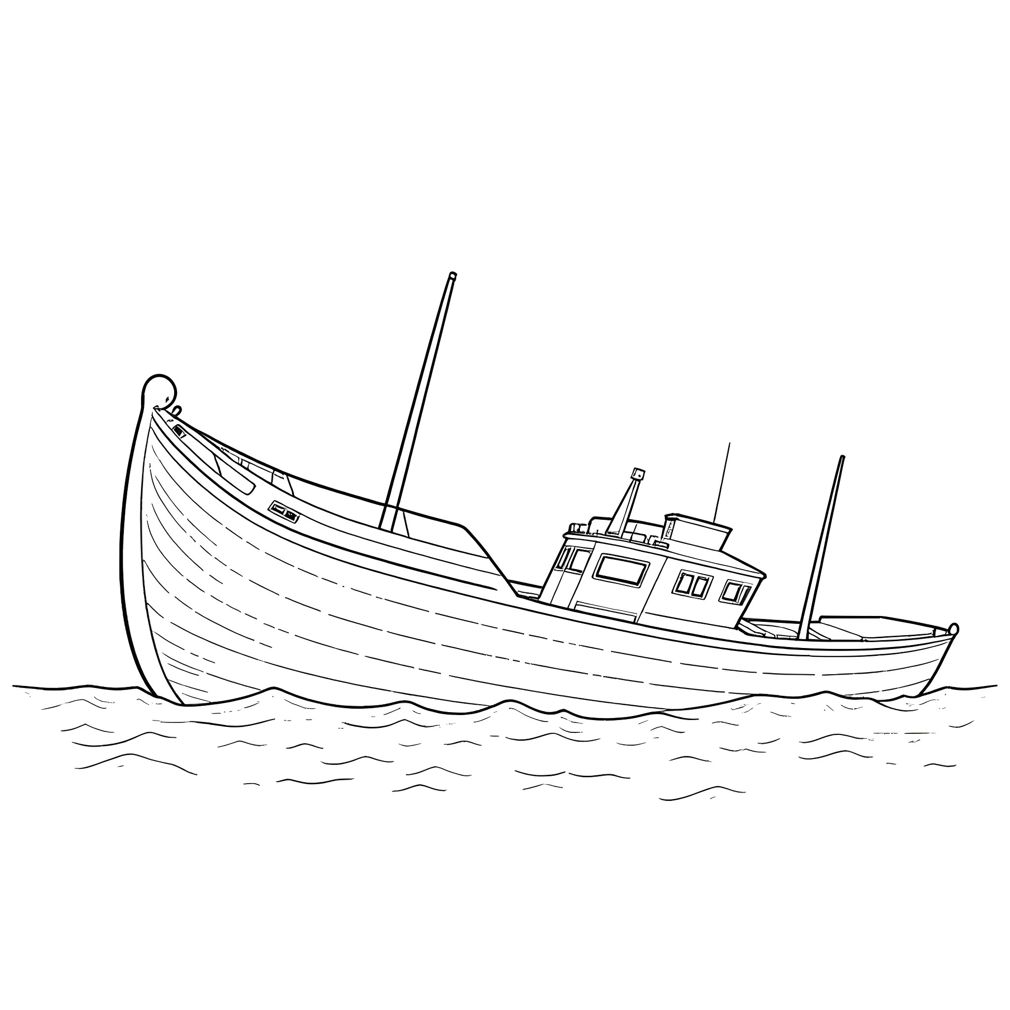 Hammer Ship Sailing Calmly on the Ocean Coloring Page (free black-and-white line drawing printable PDF for all, from beginners to advanced learners, including children, teens, adults, and seniors)