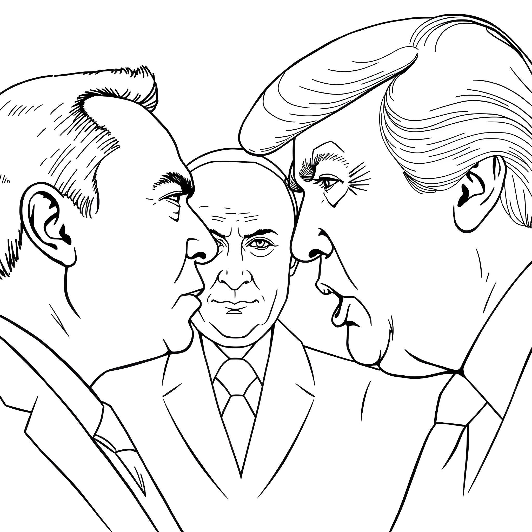 Musk Surrounded by Determined Expressions Coloring Page (free black-and-white line drawing printable PDF for all, from beginners to advanced learners, including children, teens, adults, and seniors)