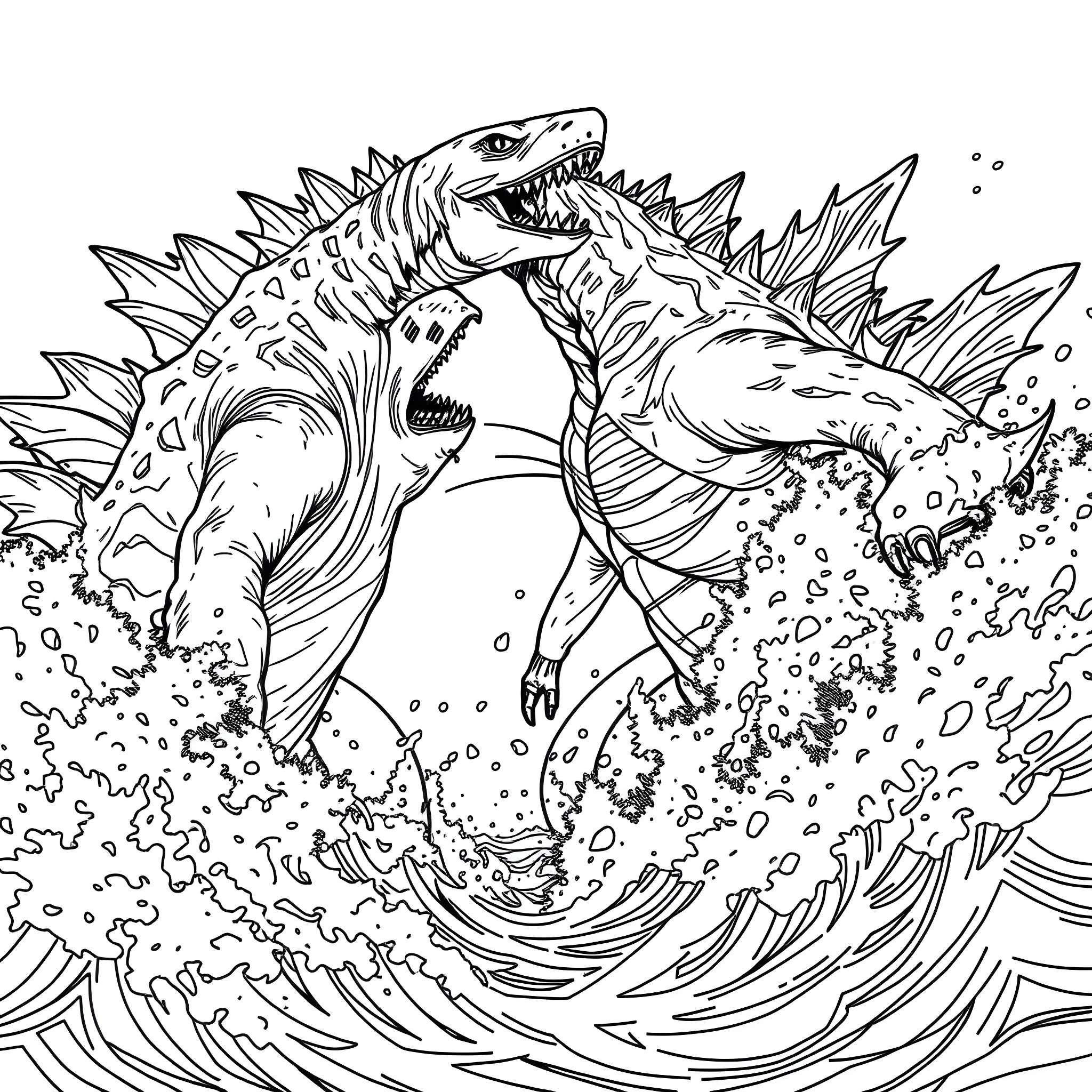 Shark attacking in the ocean Coloring Page (free black-and-white line drawing printable PDF for all, from beginners to advanced learners, including children, teens, adults, and seniors)