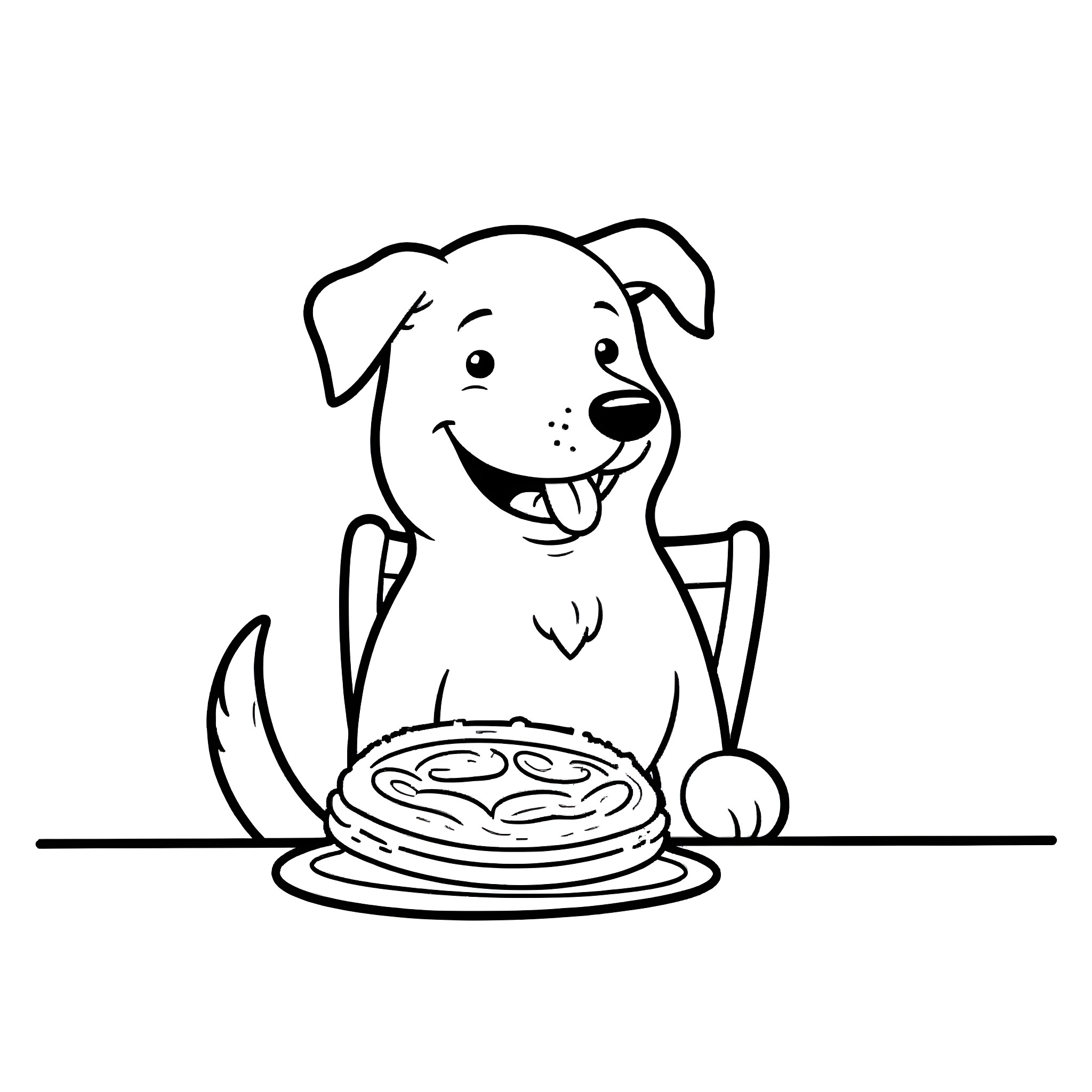 Dog enjoying a tasty meal Coloring Page (free black-and-white line drawing printable PDF for all, from beginners to advanced learners, including children, teens, adults, and seniors)
