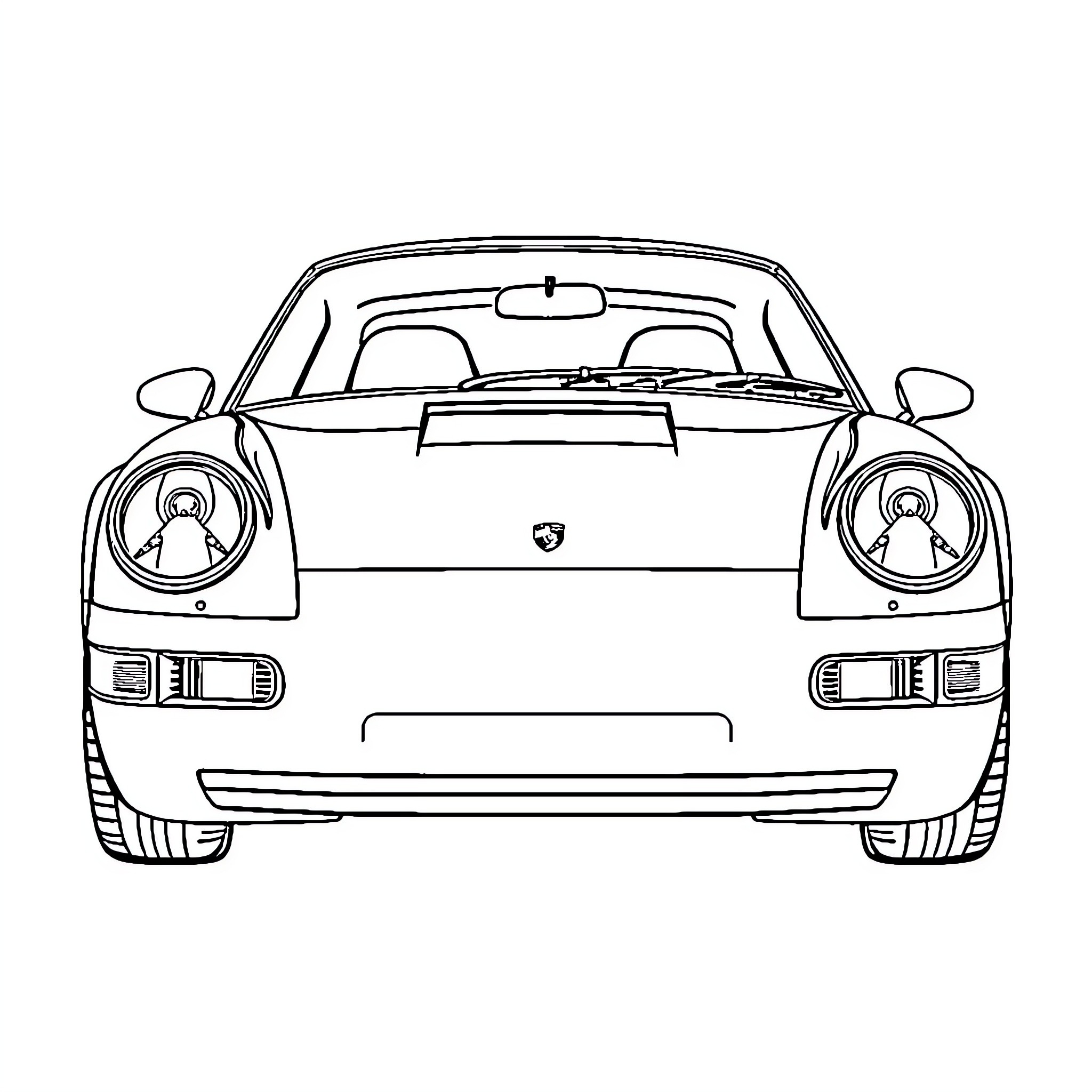 Porsche sports car in simple line art design Coloring Page (free black-and-white line drawing printable PDF for all, from beginners to advanced learners, including children, teens, adults, and seniors)