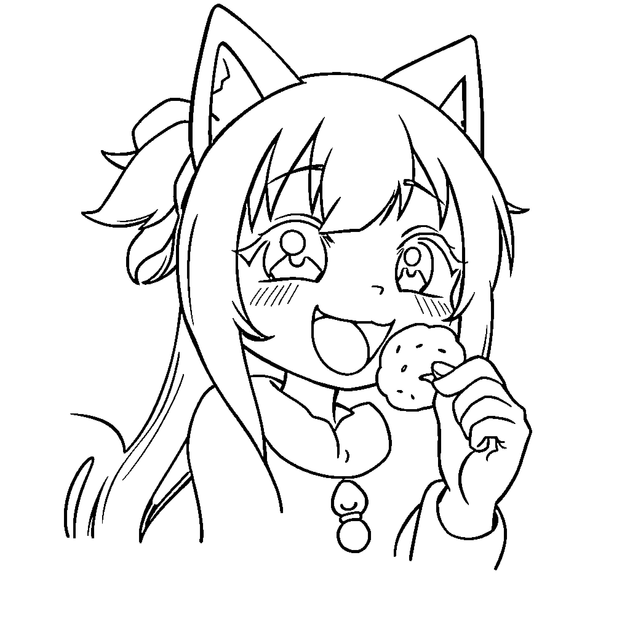 Kuromi enjoying a stuffed animal in a playful expression Coloring Page (free black-and-white line drawing printable PDF for all, from beginners to advanced learners, including children, teens, adults, and seniors)