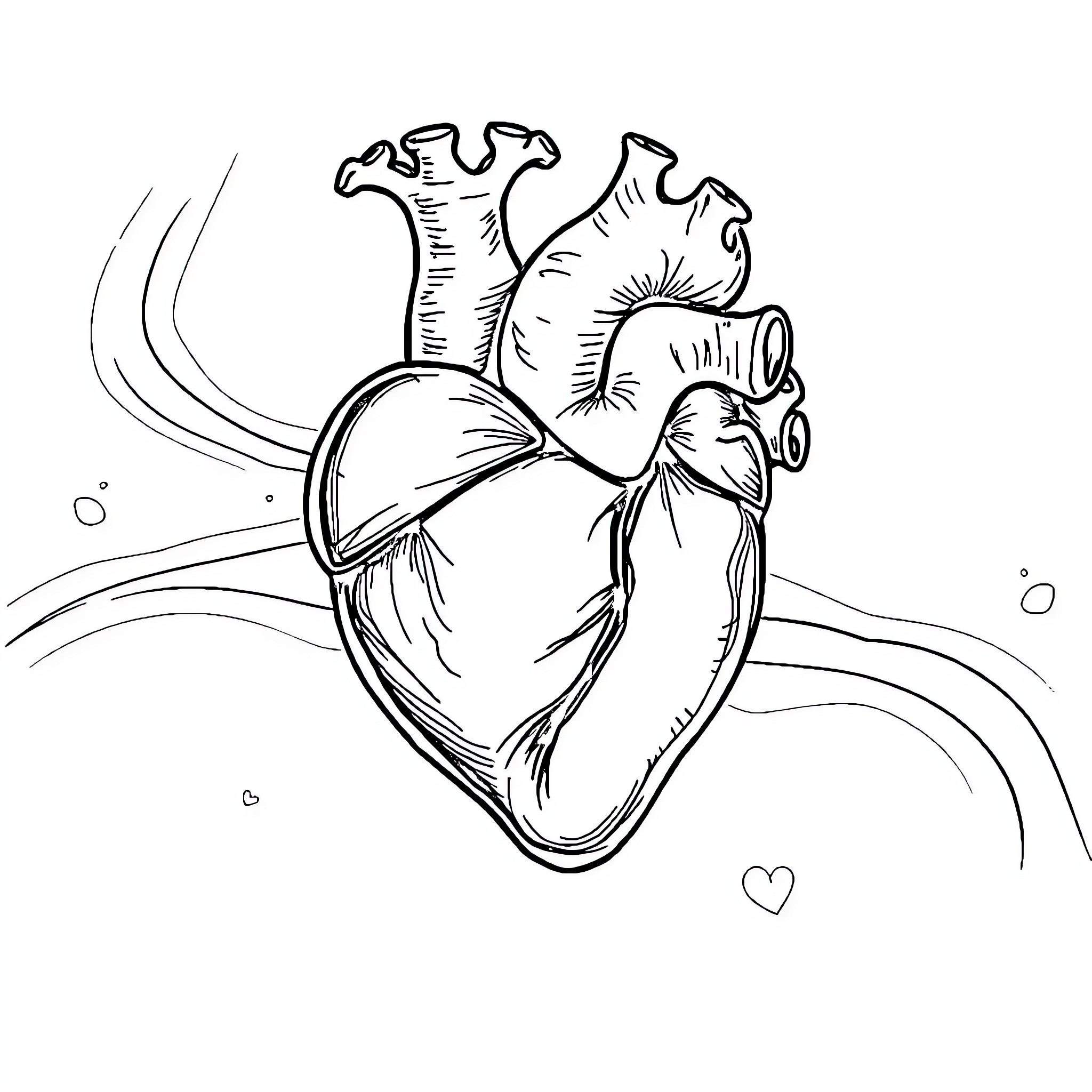 Corazon - Anatomical Heart Illustration Coloring Page (free black-and-white line drawing printable PDF for all, from beginners to advanced learners, including children, teens, adults, and seniors)