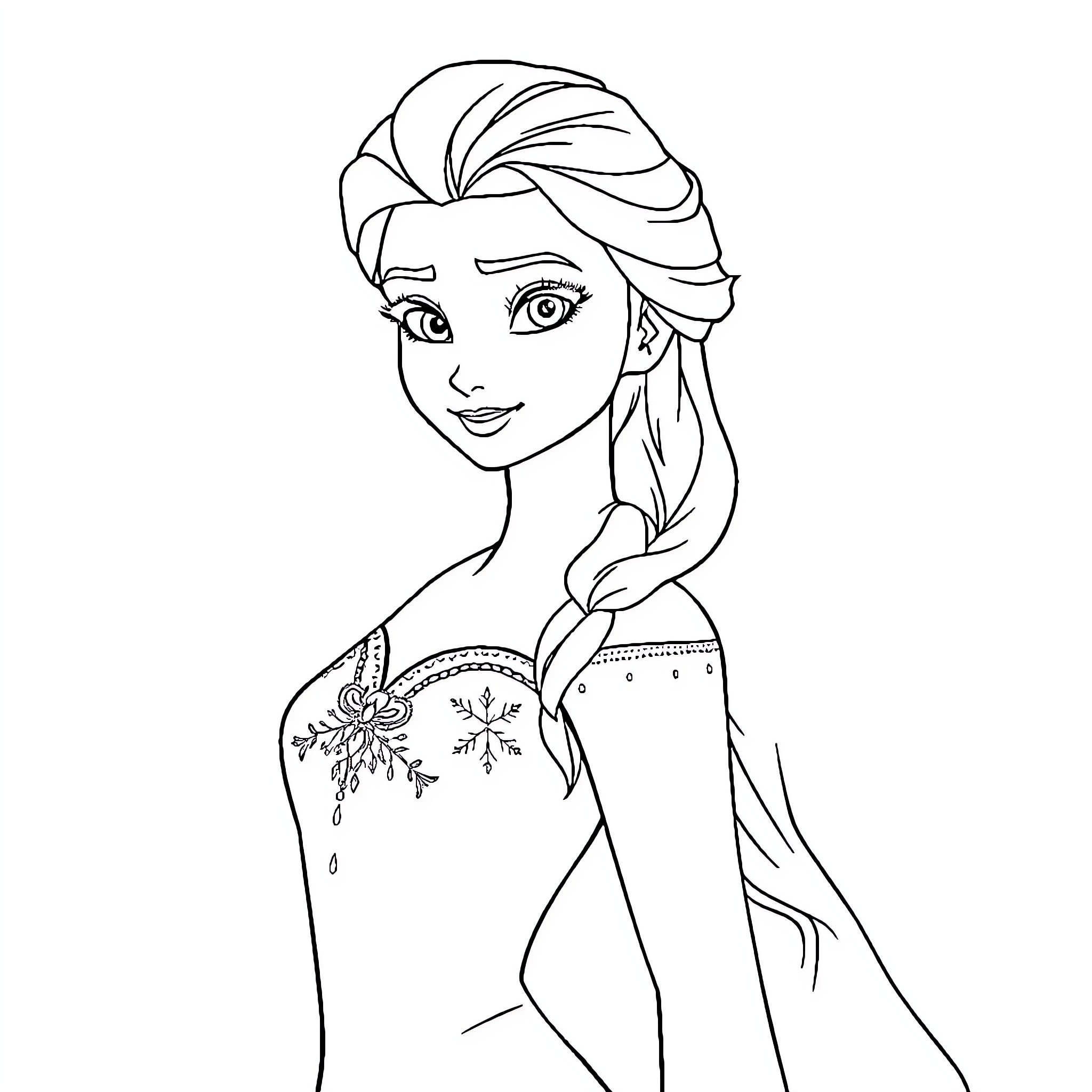 Elsa's Icy Beauty and Elegance Coloring Page (free black-and-white line drawing printable PDF for all, from beginners to advanced learners, including children, teens, adults, and seniors)