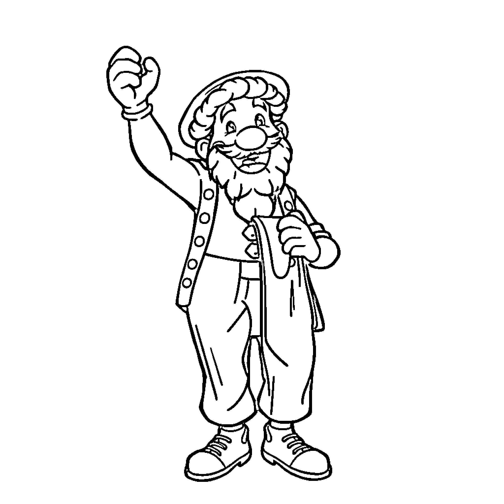Bard with Jovial Expression and Theatrical Outfit Coloring Page (free black-and-white line drawing printable PDF for all, from beginners to advanced learners, including children, teens, adults, and seniors)