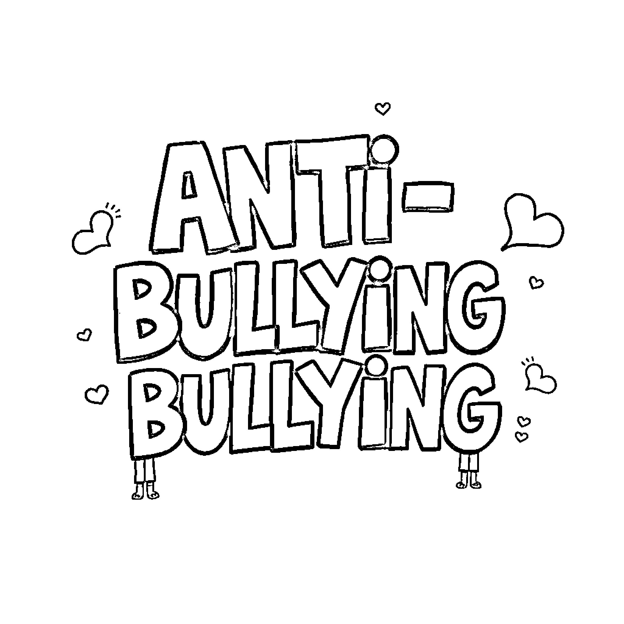 Anti-Bullying Campaign with Supportive Hearts Coloring Page (free black-and-white line drawing printable PDF for all, from beginners to advanced learners, including children, teens, adults, and seniors)
