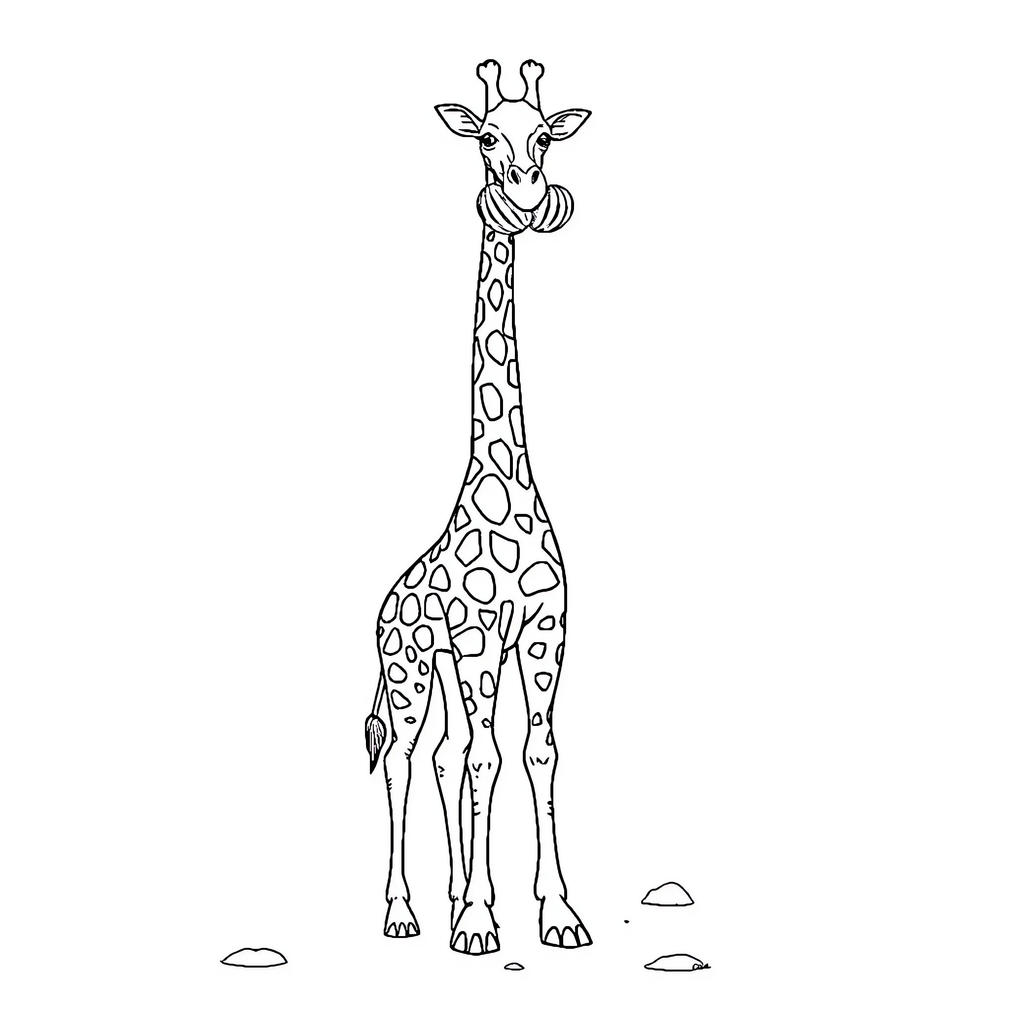 Giraffe standing tall and graceful Coloring Page (free black-and-white line drawing printable PDF for all, from beginners to advanced learners, including children, teens, adults, and seniors)