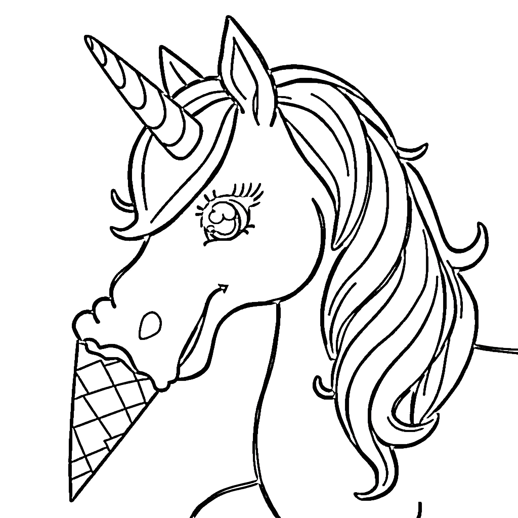 Unicorn enjoying a sweet ice cream Coloring Page (free black-and-white line drawing printable PDF for all, from beginners to advanced learners, including children, teens, adults, and seniors)