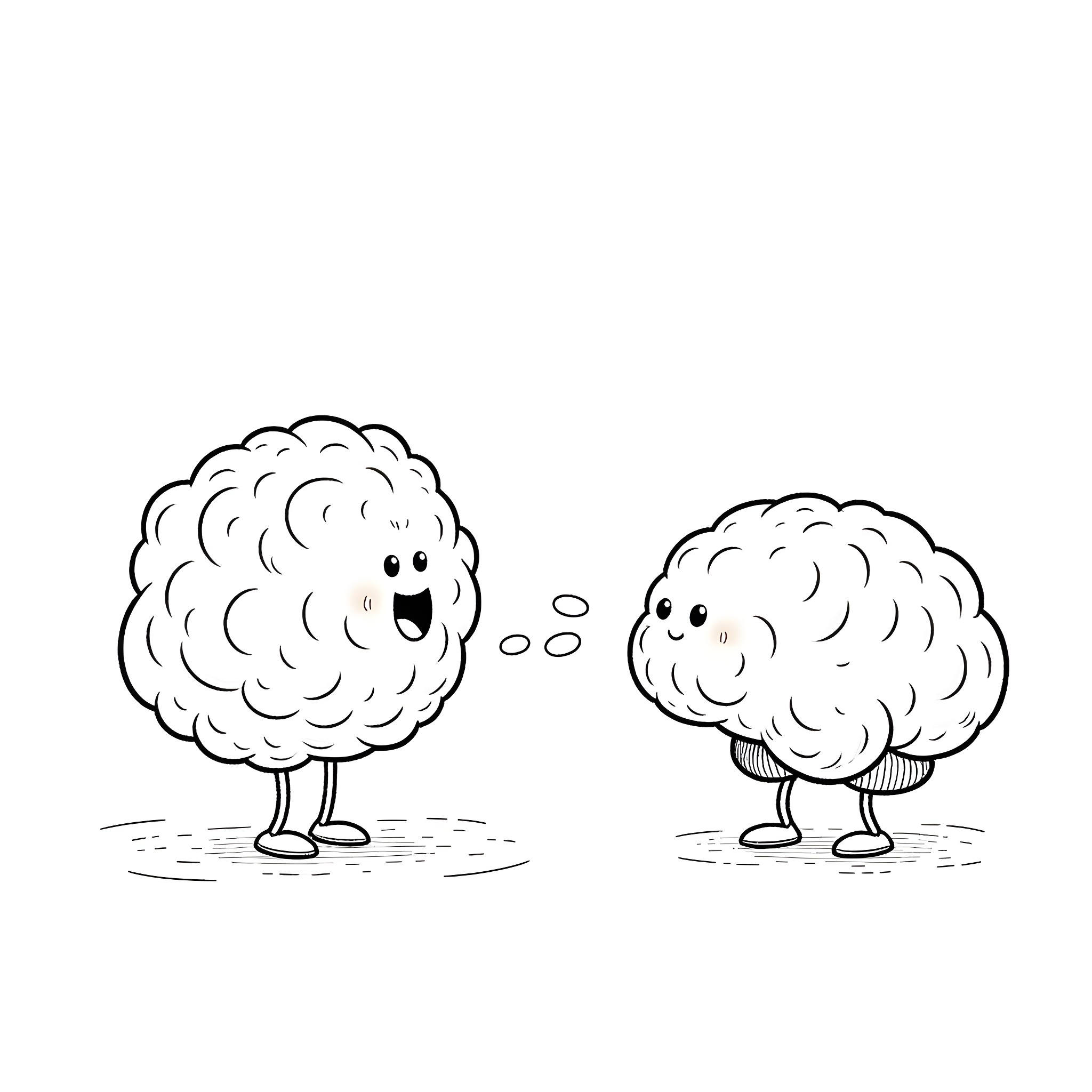 Brain buddies chatting in the field Coloring Page (free black-and-white line drawing printable PDF for all, from beginners to advanced learners, including children, teens, adults, and seniors)