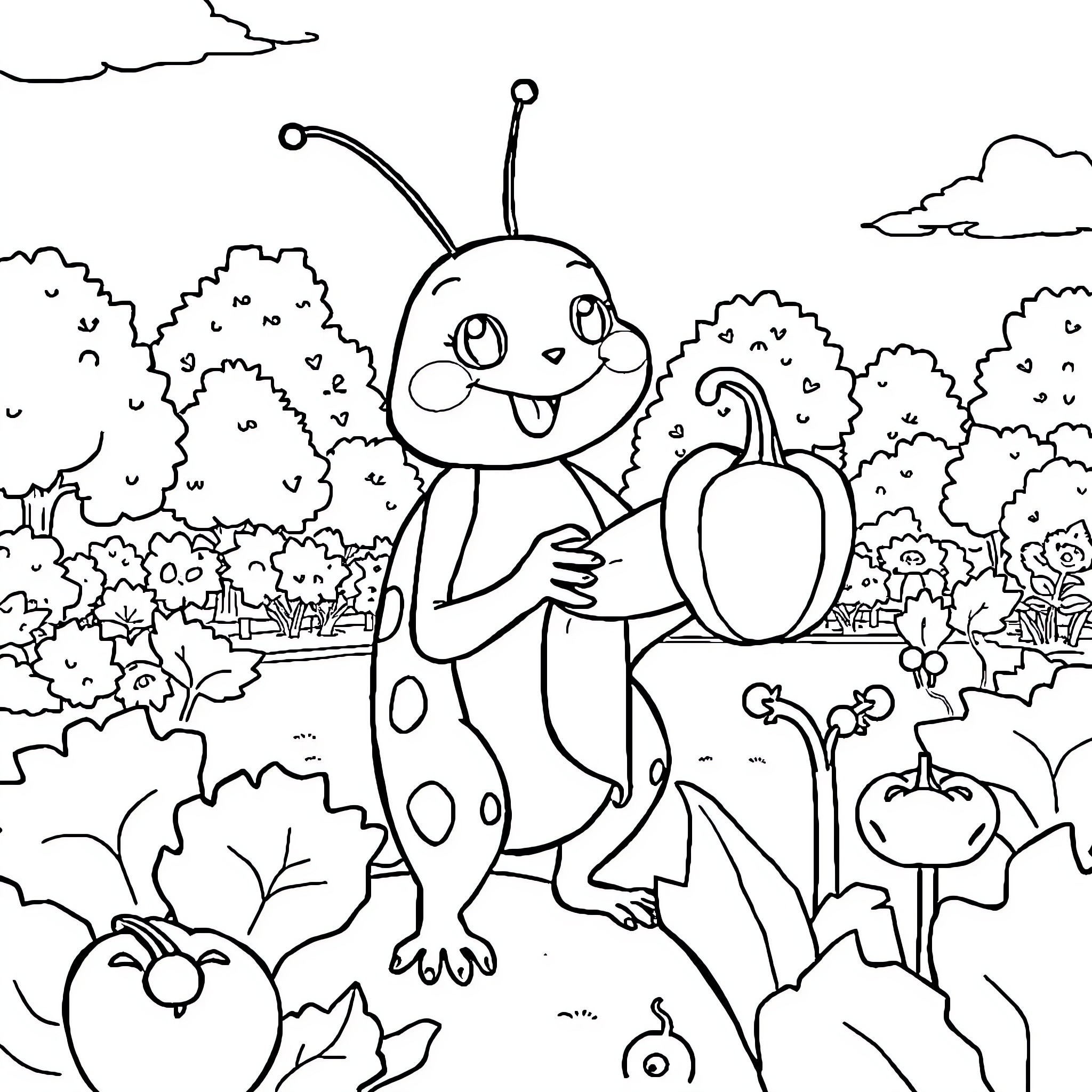 Paw Patrol friends explore a friendly garden scene Coloring Page (free black-and-white line drawing printable PDF for all, from beginners to advanced learners, including children, teens, adults, and seniors)